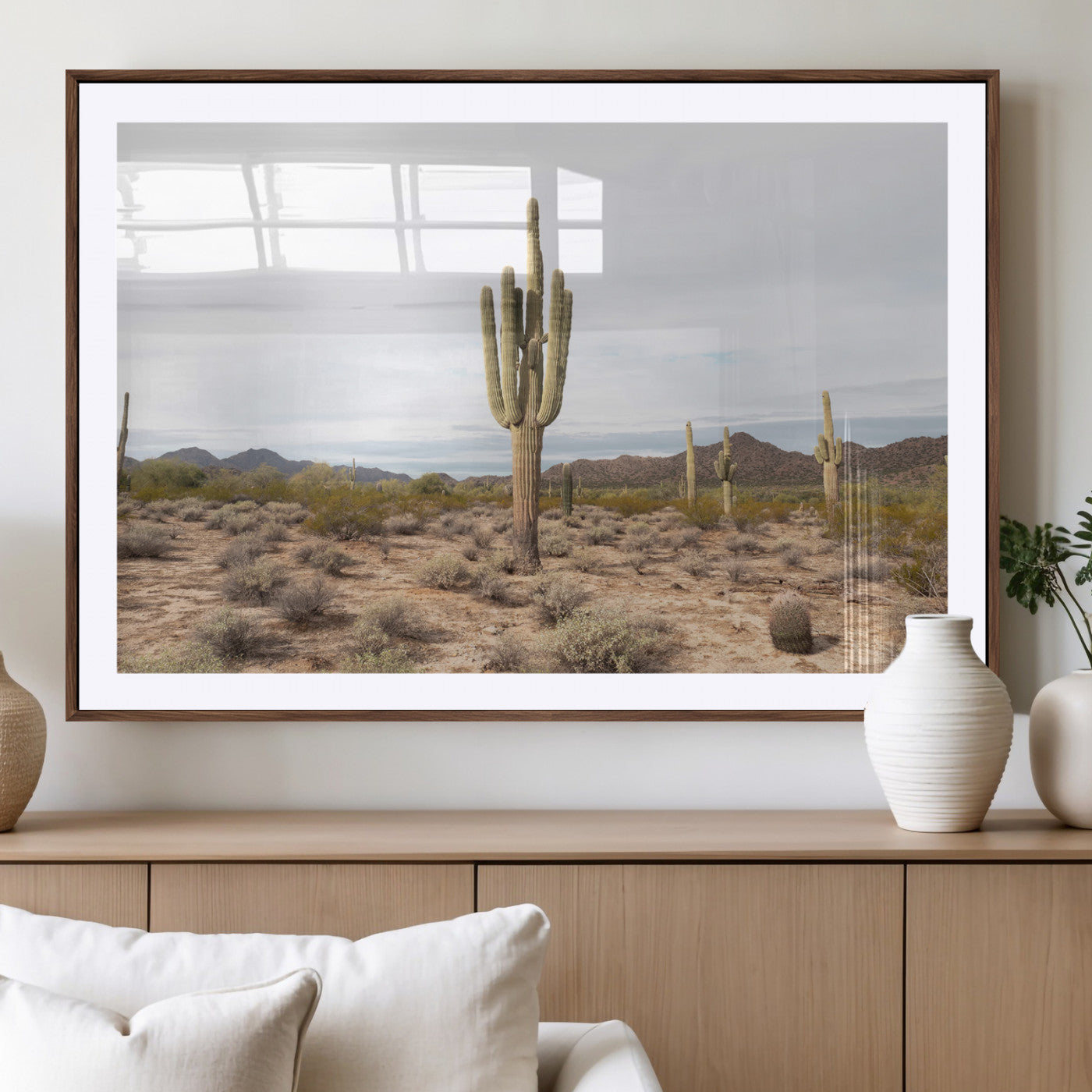 Canvas of a saguaro cactus in an earthy Sonoran desert landscape, ideal for Southwestern Boho or desert minimalism inspired home decor. 2/2