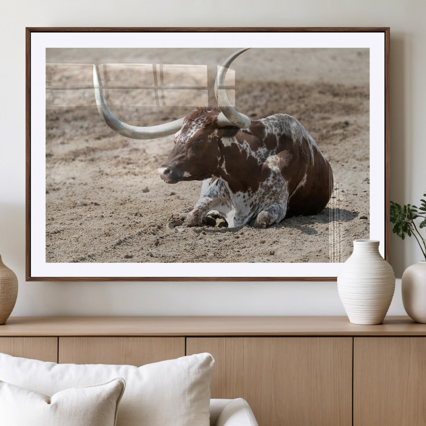Texas Longhorn Wall Art Canvas Print, Framed Country Living Art Picture Print, Farmhouse Aesthetic Perfect Western Rustic Decor Artwork