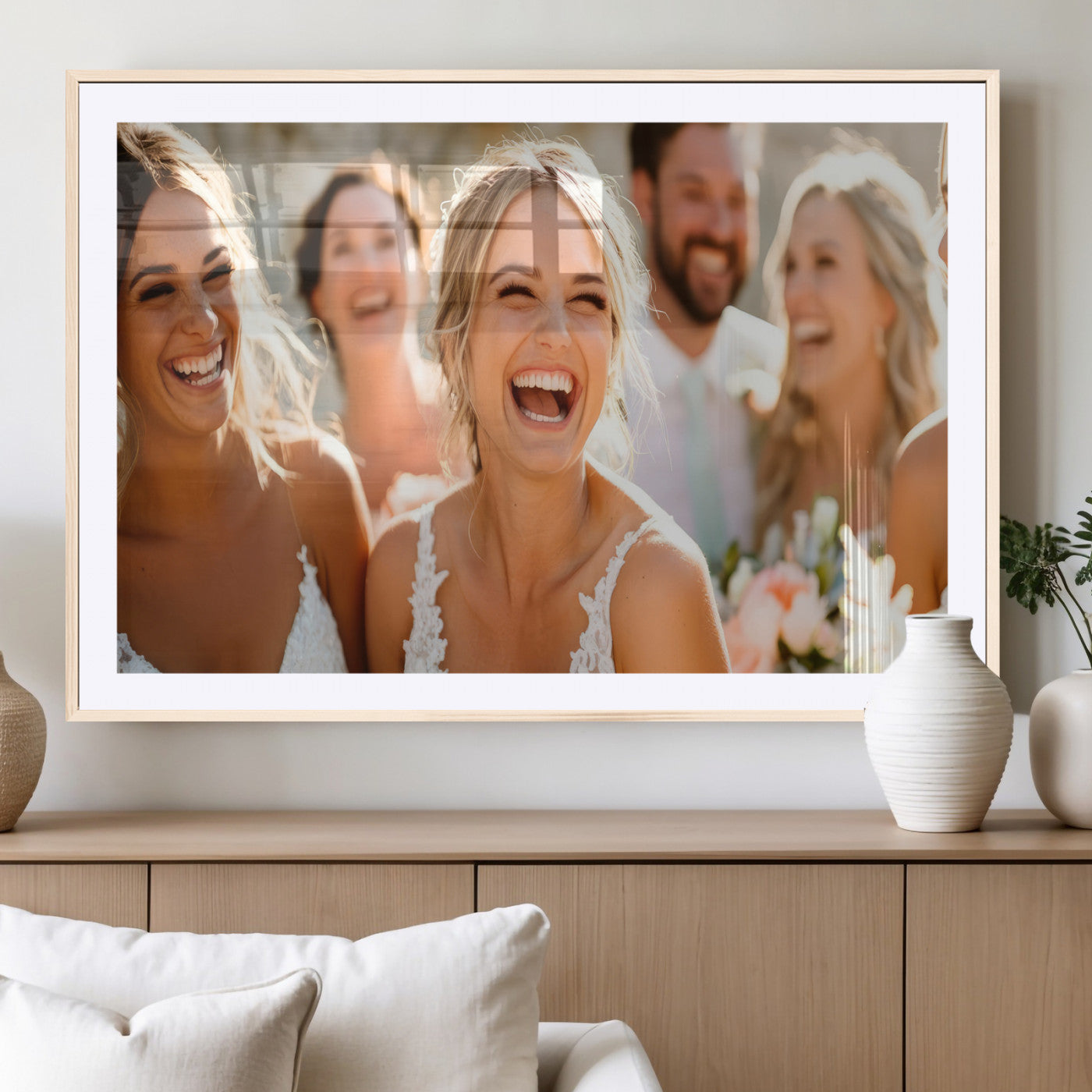 MGC-FP-36x24 - Joyful Wedding Wall Art – Laughing Bride and Bridesmaids Canvas Print, Romantic Celebration Photography Decor for Bedroom, Living Room, or Wedding Gift