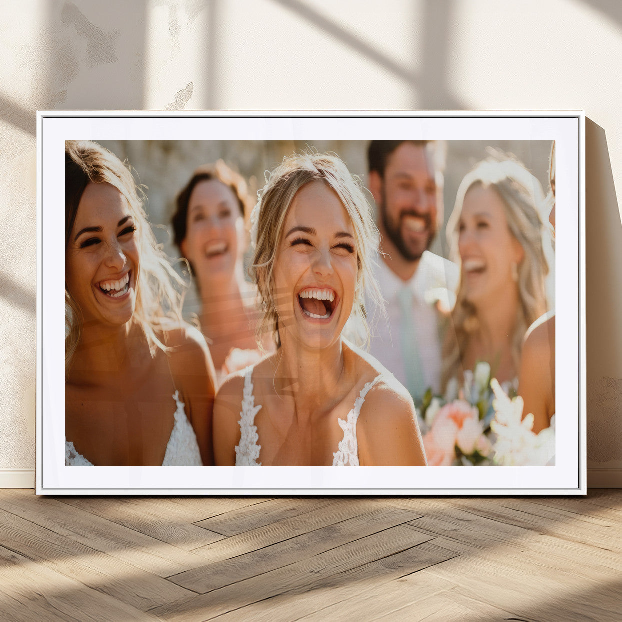 MGC-FP-36x24 - Joyful Wedding Wall Art – Laughing Bride and Bridesmaids Canvas Print, Romantic Celebration Photography Decor for Bedroom, Living Room, or Wedding Gift