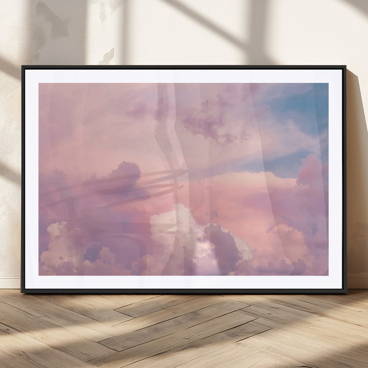 Soft pastel-colored clouds in shades of pink, purple, and blue, creating a dreamy and serene sky perfect for a calming decor touch.