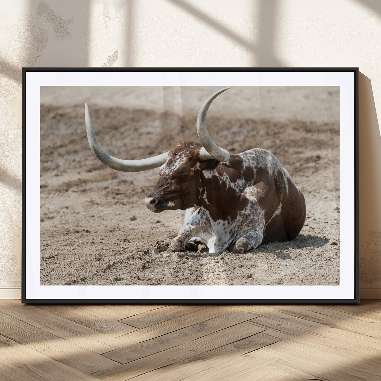 Texas Longhorn Wall Art Canvas Print, Framed Country Living Art Picture Print, Farmhouse Aesthetic Perfect Western Rustic Decor Artwork