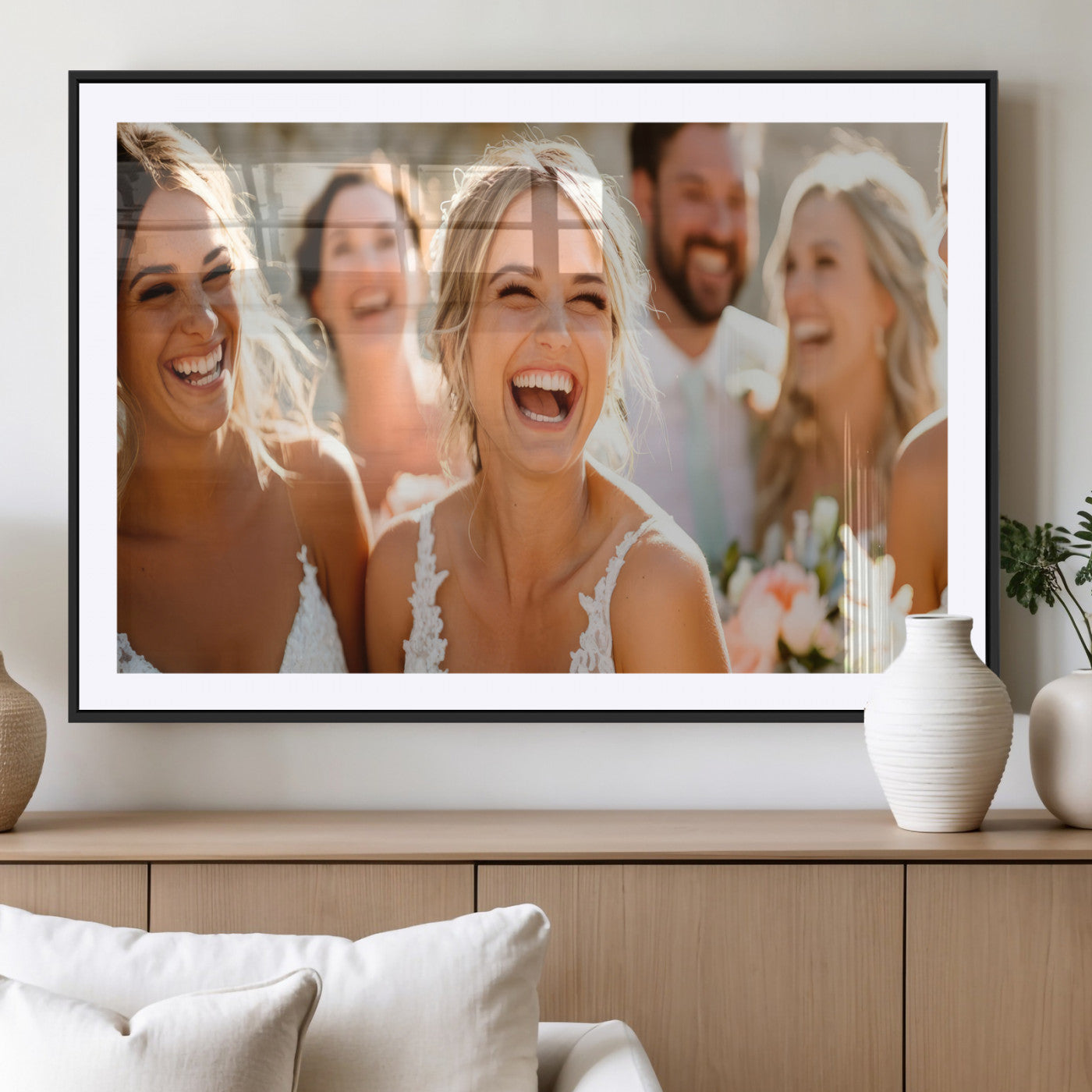 MGC-FP-36x24 - Joyful Wedding Wall Art – Laughing Bride and Bridesmaids Canvas Print, Romantic Celebration Photography Decor for Bedroom, Living Room, or Wedding Gift