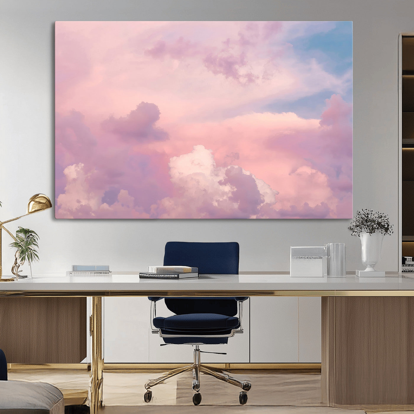 Soft pastel-colored clouds in shades of pink, purple, and blue, creating a dreamy and serene sky perfect for a calming decor touch.
