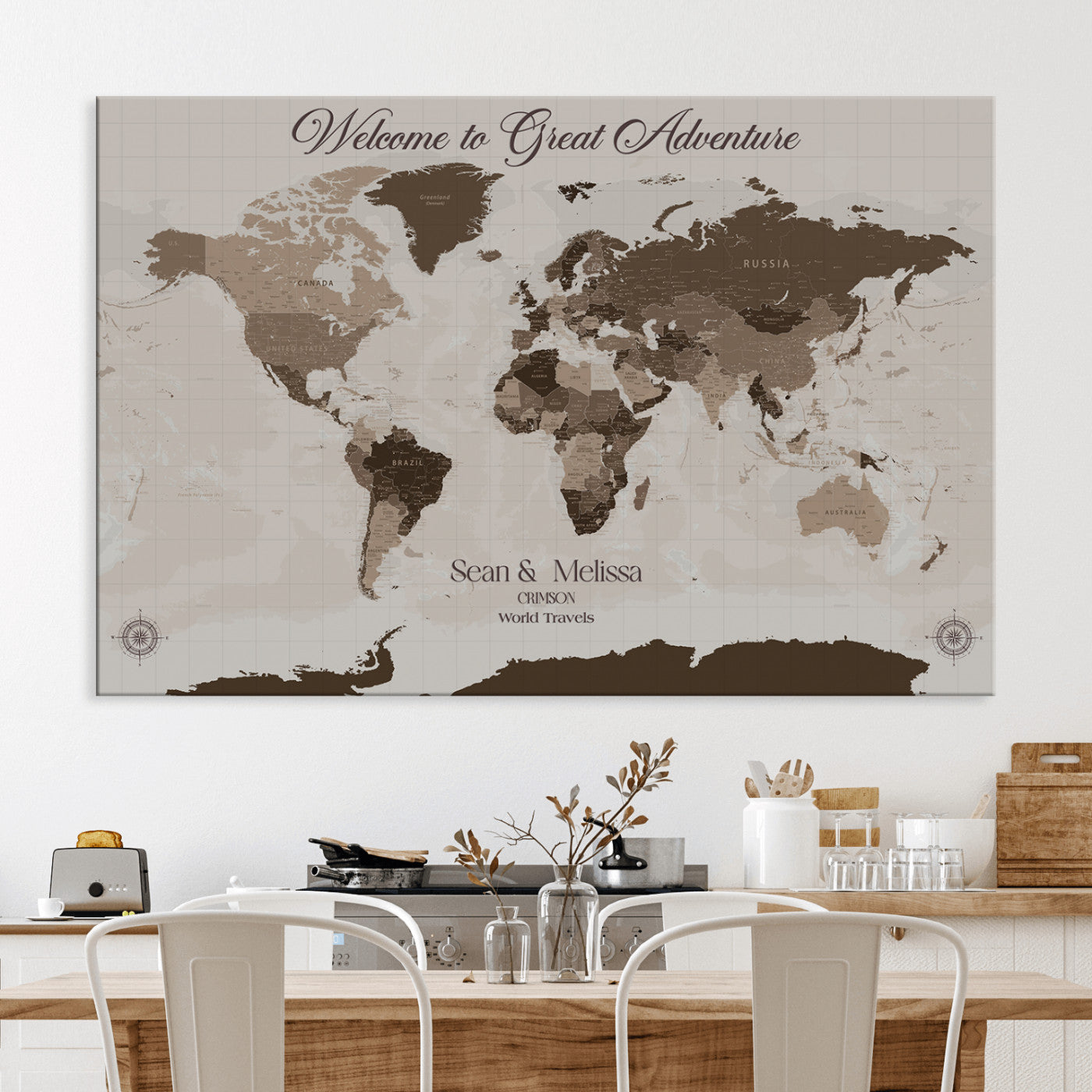 49871705-MGV-CV-36X24-Push Pin Customize World Map Wall Canvas Print – Personalized Travel Tracker with Pins – Custom Wall Art Canvas for Home Office Decor