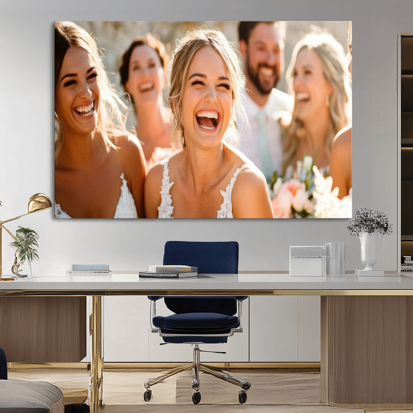 MGV-CV-36X24 - Joyful Wedding Wall Art – Laughing Bride and Bridesmaids Canvas Print, Romantic Celebration Photography Decor for Bedroom, Living Room, or Wedding Gift