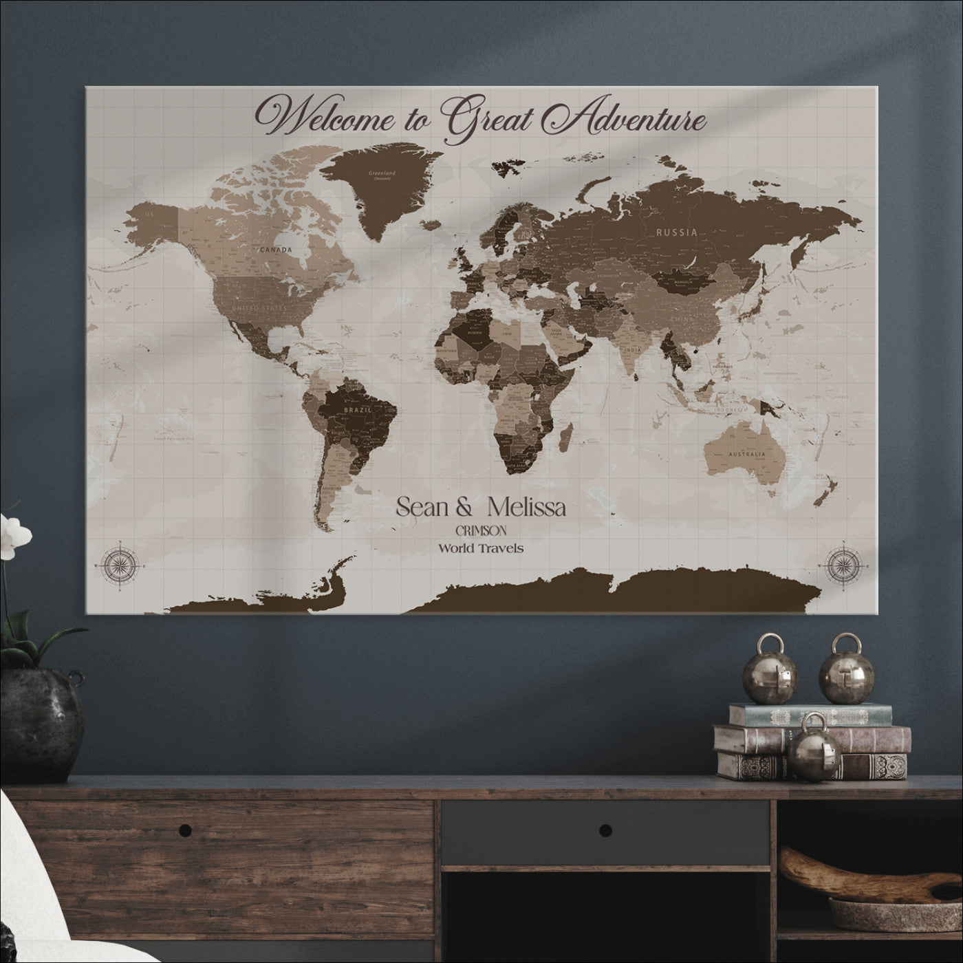 49871705-MGV-CV-36X24-Push Pin Customize World Map Wall Canvas Print – Personalized Travel Tracker with Pins – Custom Wall Art Canvas for Home Office Decor