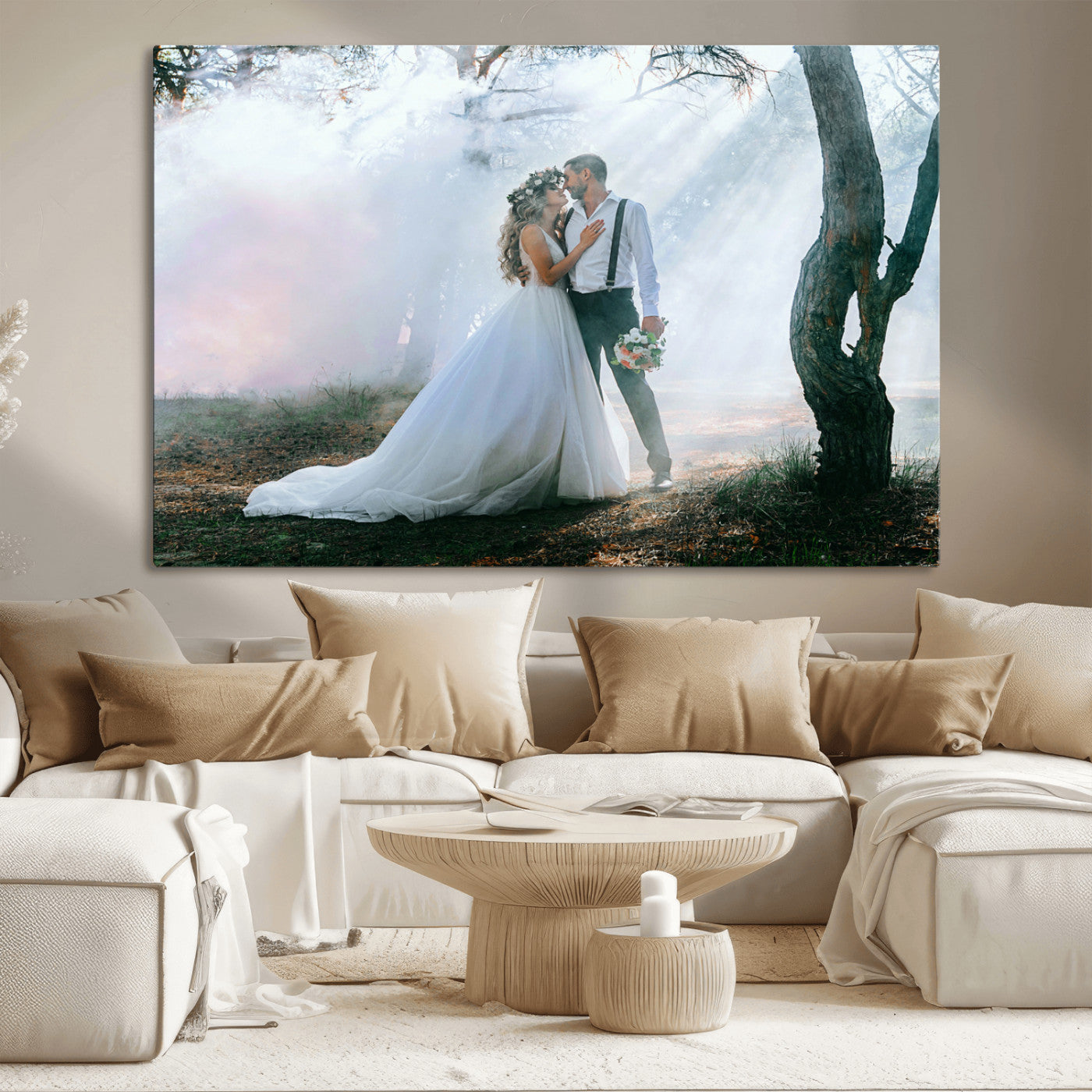 MGV-CV-36X24 - Forest Wedding Wall Art – Romantic Bride and Groom Canvas Print, Enchanted Woodland Photography Decor for Bedroom, Living Room, or Wedding Gift