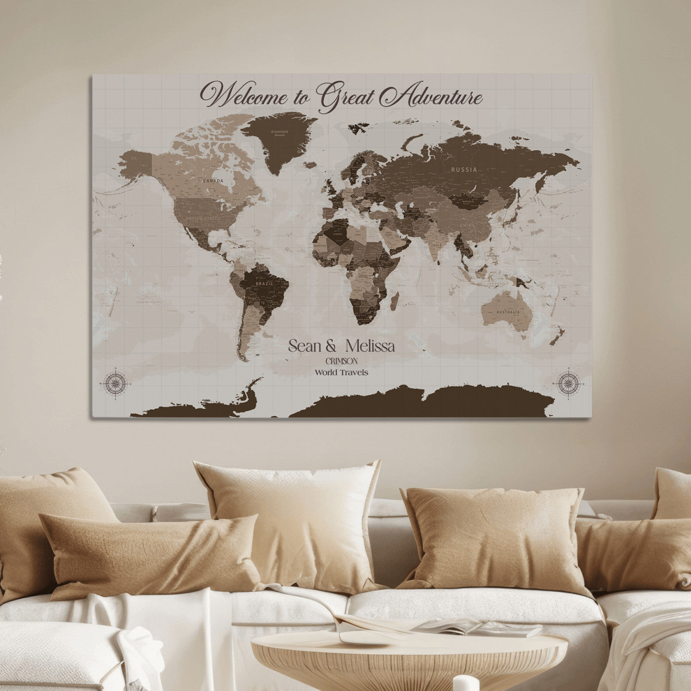 49871705-MGV-CV-36X24-Push Pin Customize World Map Wall Canvas Print – Personalized Travel Tracker with Pins – Custom Wall Art Canvas for Home Office Decor