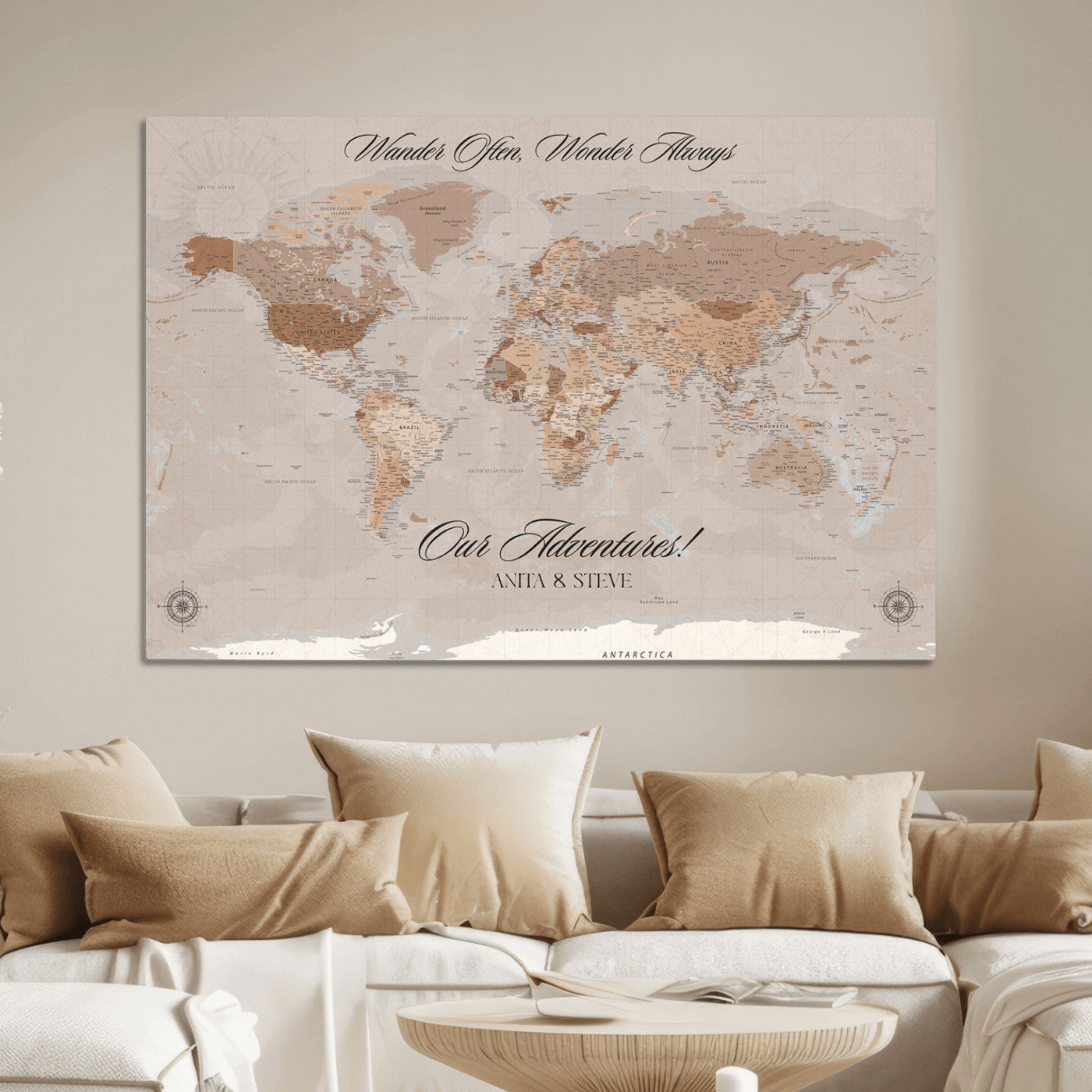 95243244-MGV-CV-36X24-Custom Push Pin World Map Wall Canvas Print – Personalized Map for Travel Lovers - Large Personalized Gift for Home Office Decor