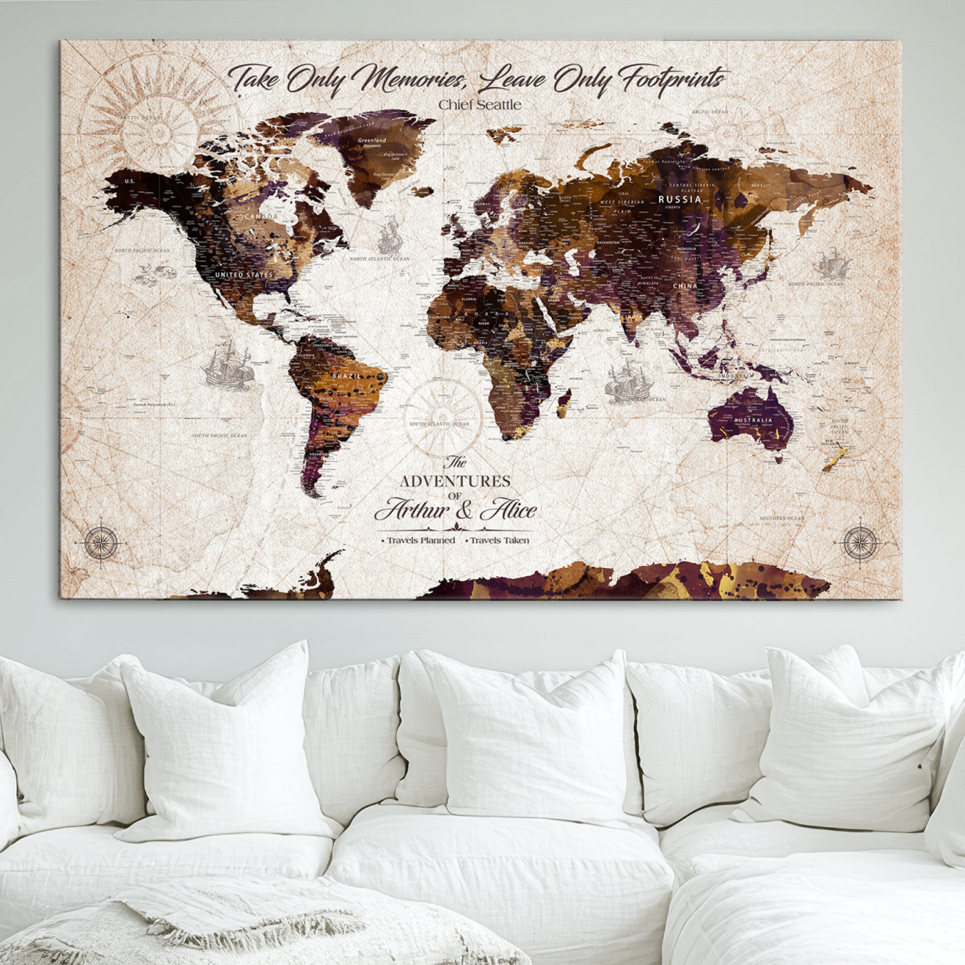 64869039-MGV-CV-36X24-Custom Push Pin World Map Wall Canvas Print – Personalized Travel Tracker with Pins – Framed Large Multi-Size Canvas for Home Office Decor