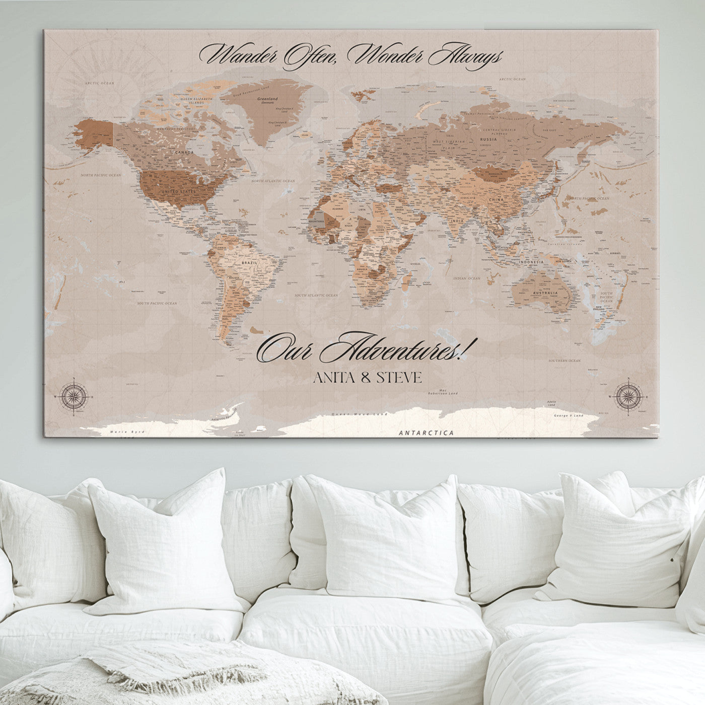 95243244-MGV-CV-36X24-Custom Push Pin World Map Wall Canvas Print – Personalized Map for Travel Lovers - Large Personalized Gift for Home Office Decor