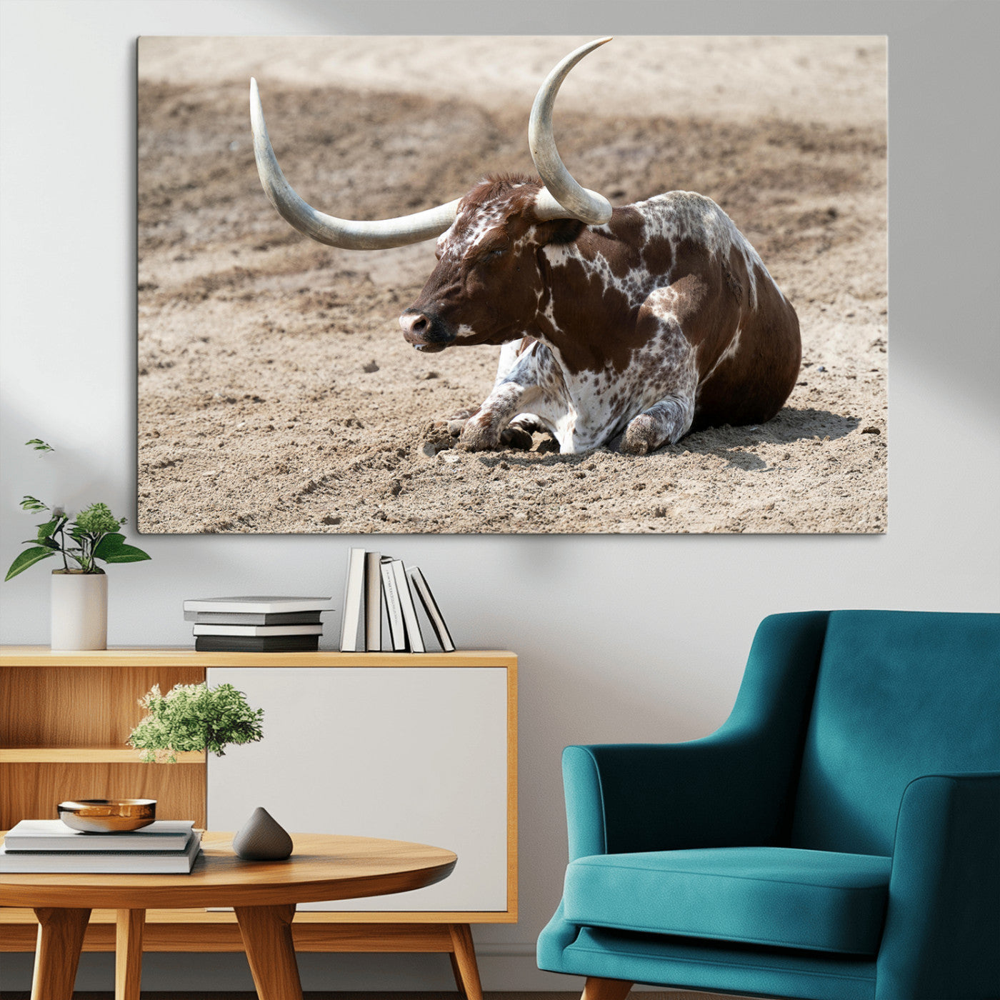 Texas Longhorn Wall Art Canvas Print, Framed Country Living Art Picture Print, Farmhouse Aesthetic Perfect Western Rustic Decor Artwork