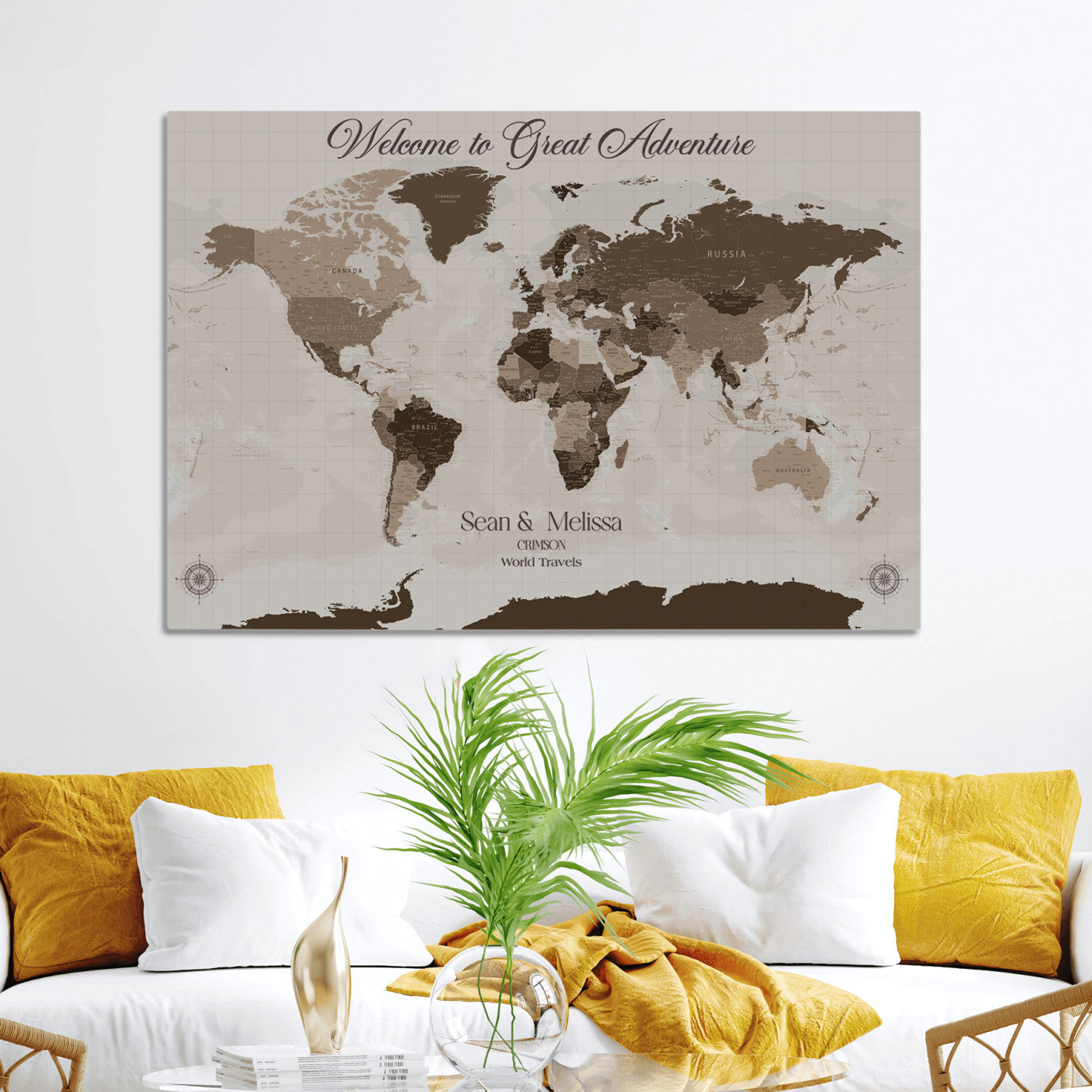 49871705-MGV-CV-36X24-Push Pin Customize World Map Wall Canvas Print – Personalized Travel Tracker with Pins – Custom Wall Art Canvas for Home Office Decor