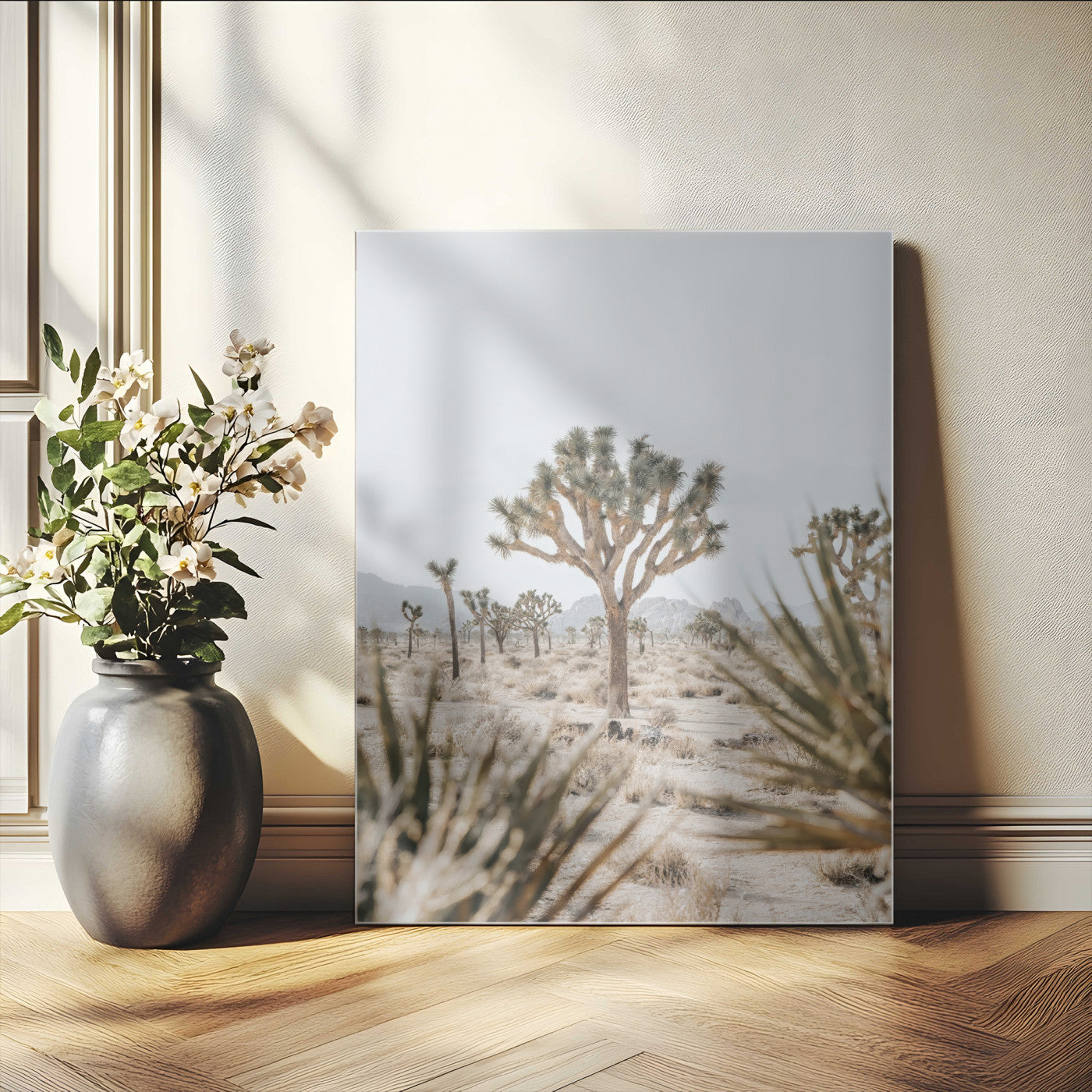 Wall art of a Joshua Tree in soft neutral tones, perfect for desert-inspired or Southwestern minimalist home decor.