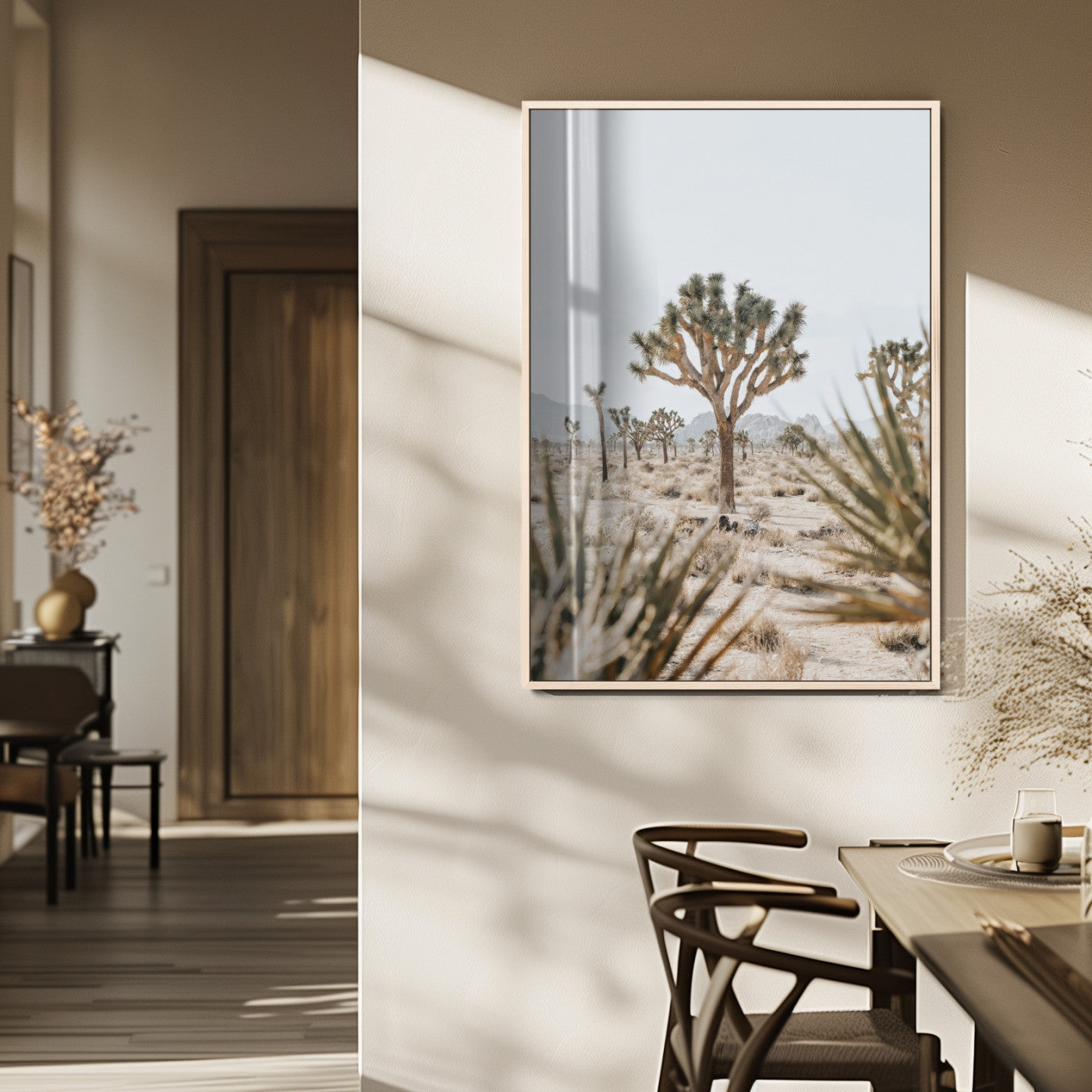 Wall art of a Joshua Tree in soft neutral tones, perfect for desert-inspired or Southwestern minimalist home decor.