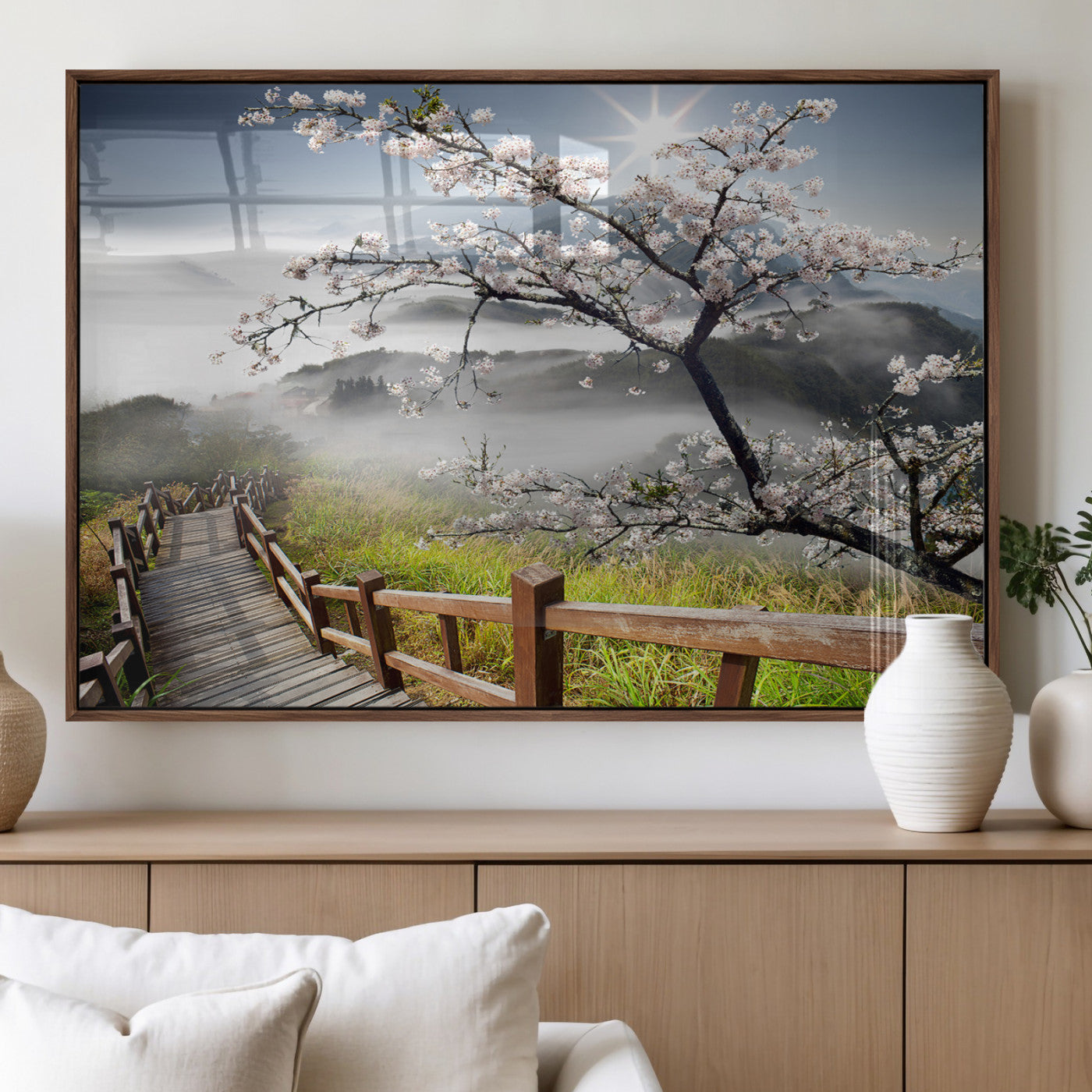 Sakura Cherry Blossom Pathway Canvas Wall Art – Tranquil Walk Through Blossoming Nature – Ready to Hang