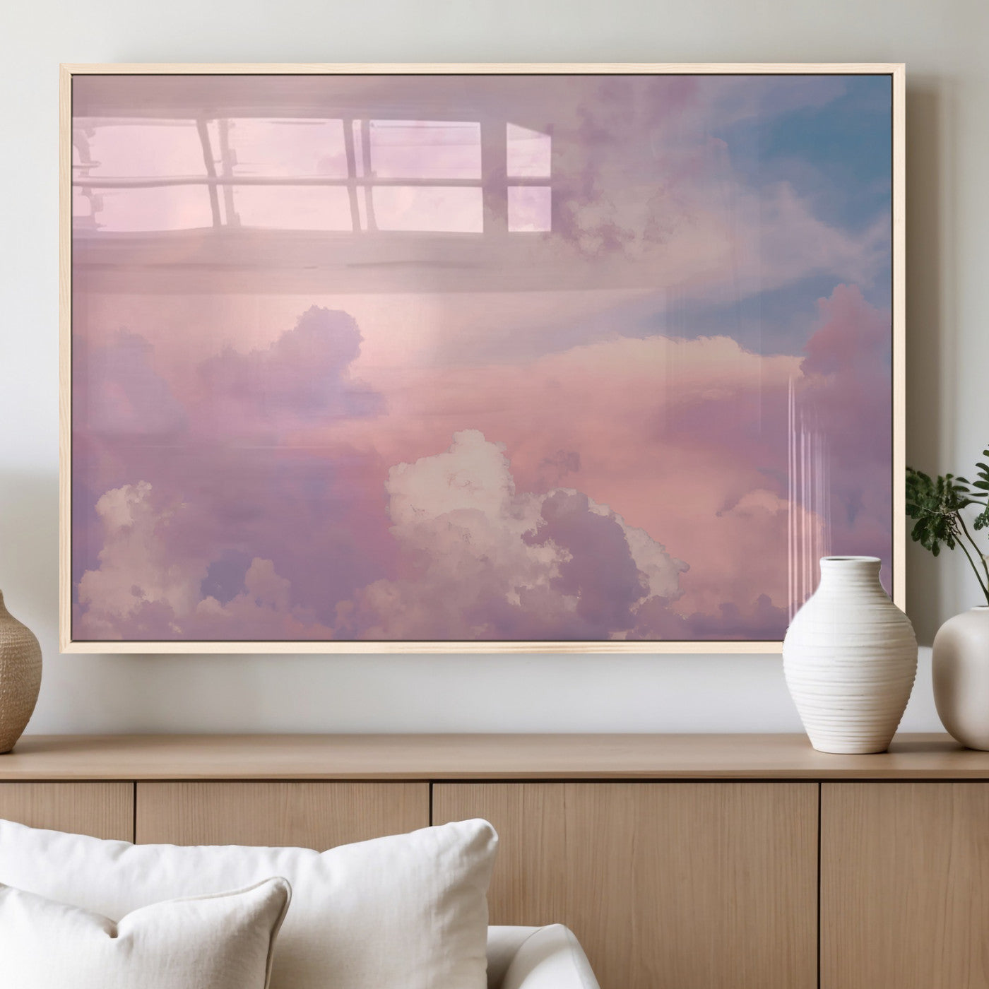 Soft pastel-colored clouds in shades of pink, purple, and blue, creating a dreamy and serene sky perfect for a calming decor touch.