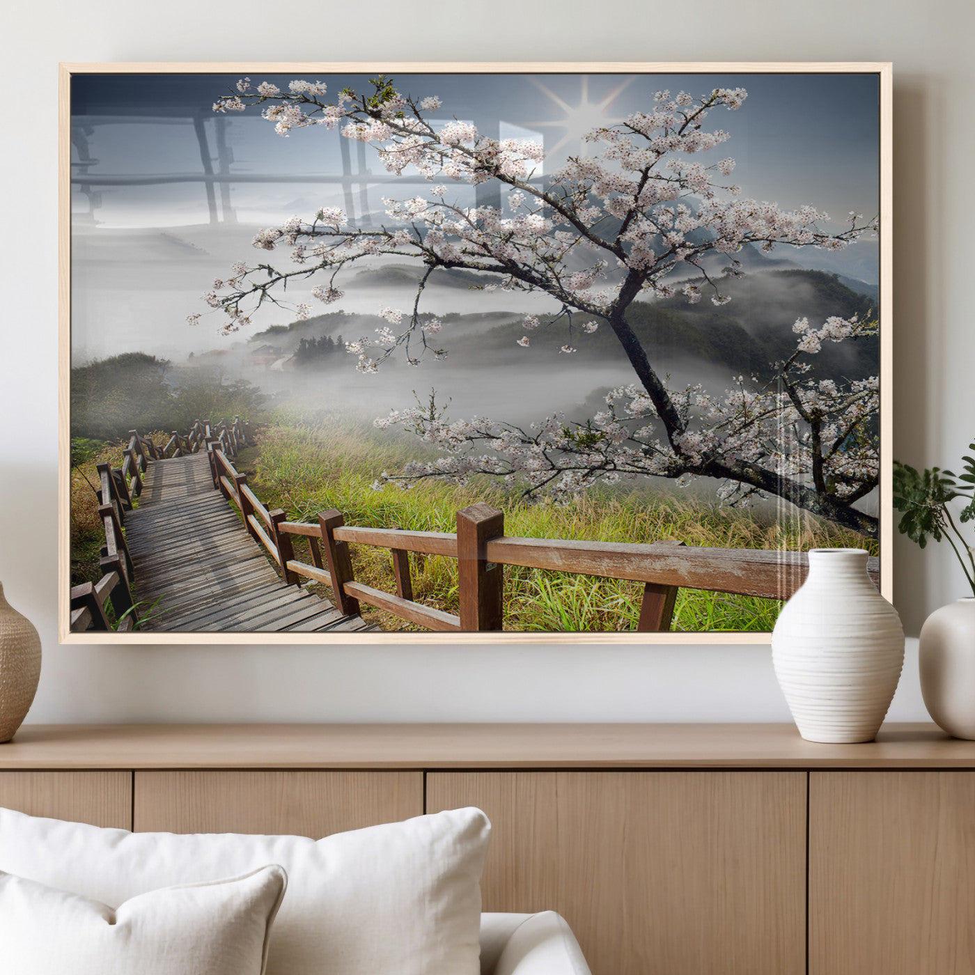 Sakura Cherry Blossom Pathway Canvas Wall Art – Tranquil Walk Through Blossoming Nature – Ready to Hang