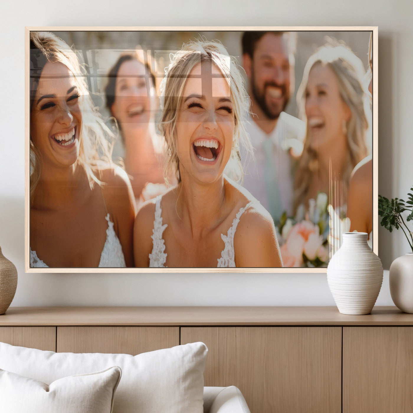 MGV-FP-60X30-3P - Joyful Wedding Wall Art – Laughing Bride and Bridesmaids Canvas Print, Romantic Celebration Photography Decor for Bedroom, Living Room, or Wedding Gift
