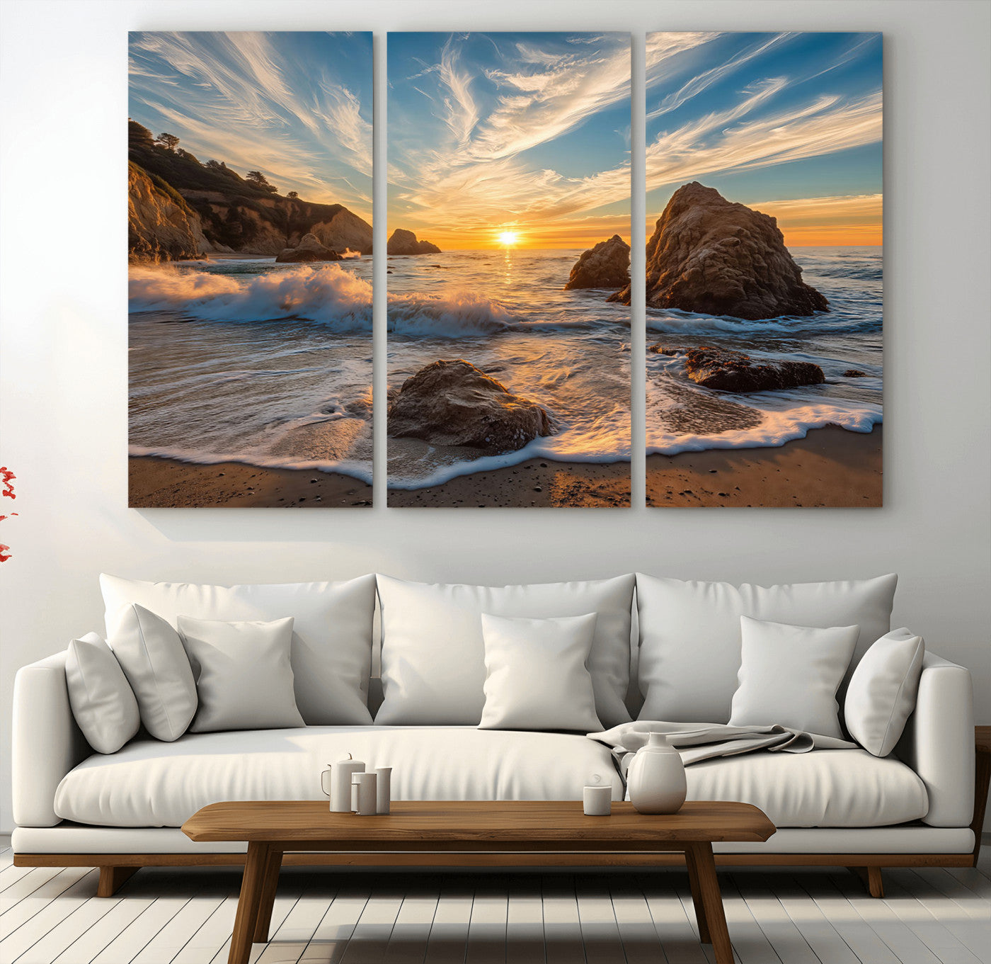 Rocky Ocean Sunset Wall Art Print, Seaside Canvas Wall Art, Dramatic Seascape Canvas Print for Coastal Modern Decor, Ocean Sunset Art Printing