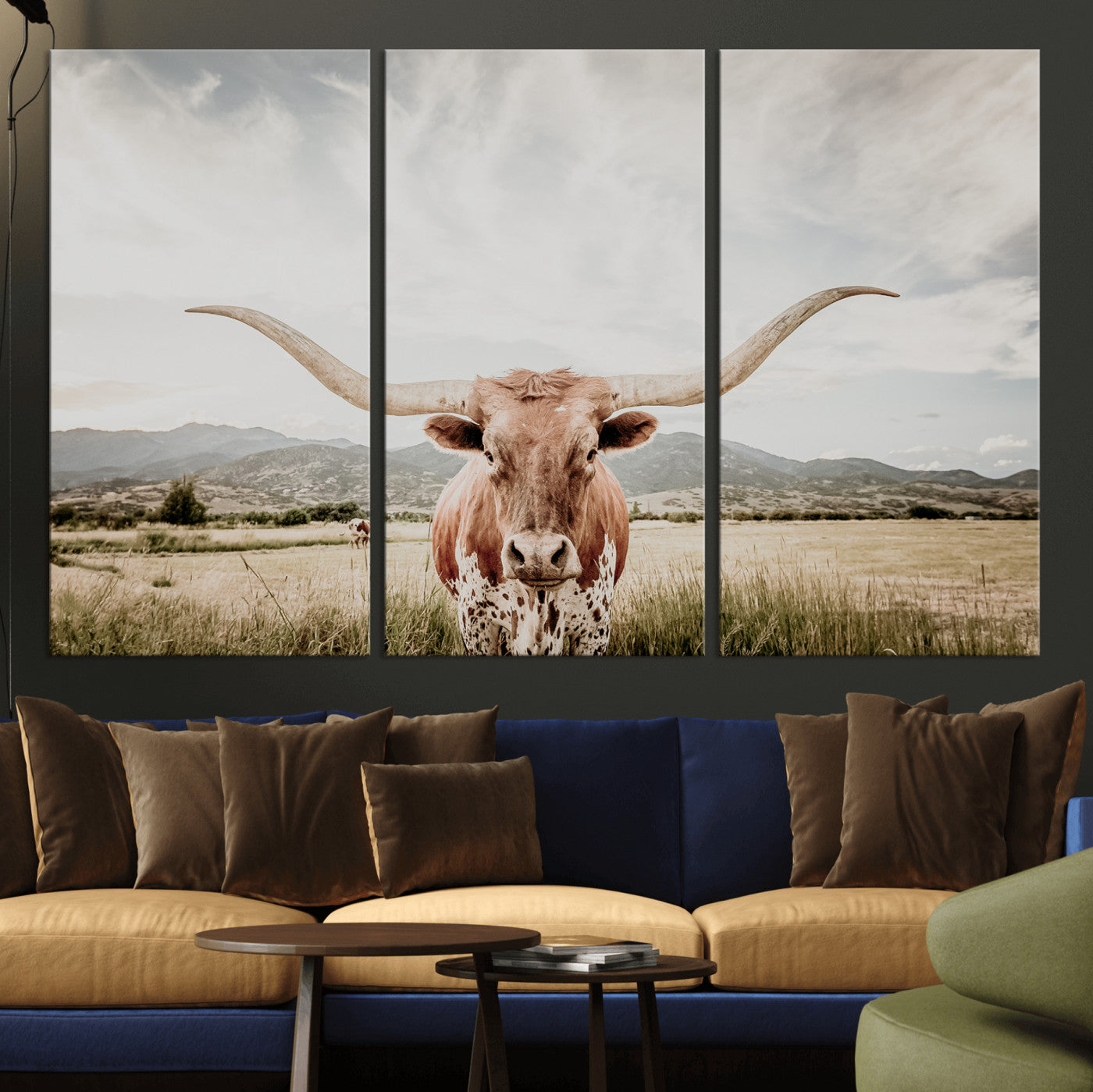 Longhorn Wall Art Print - Western Cow Canvas Print, featuring a majestic Texas longhorn in a rustic prairie setting, perfect for farmhouse and western decor.