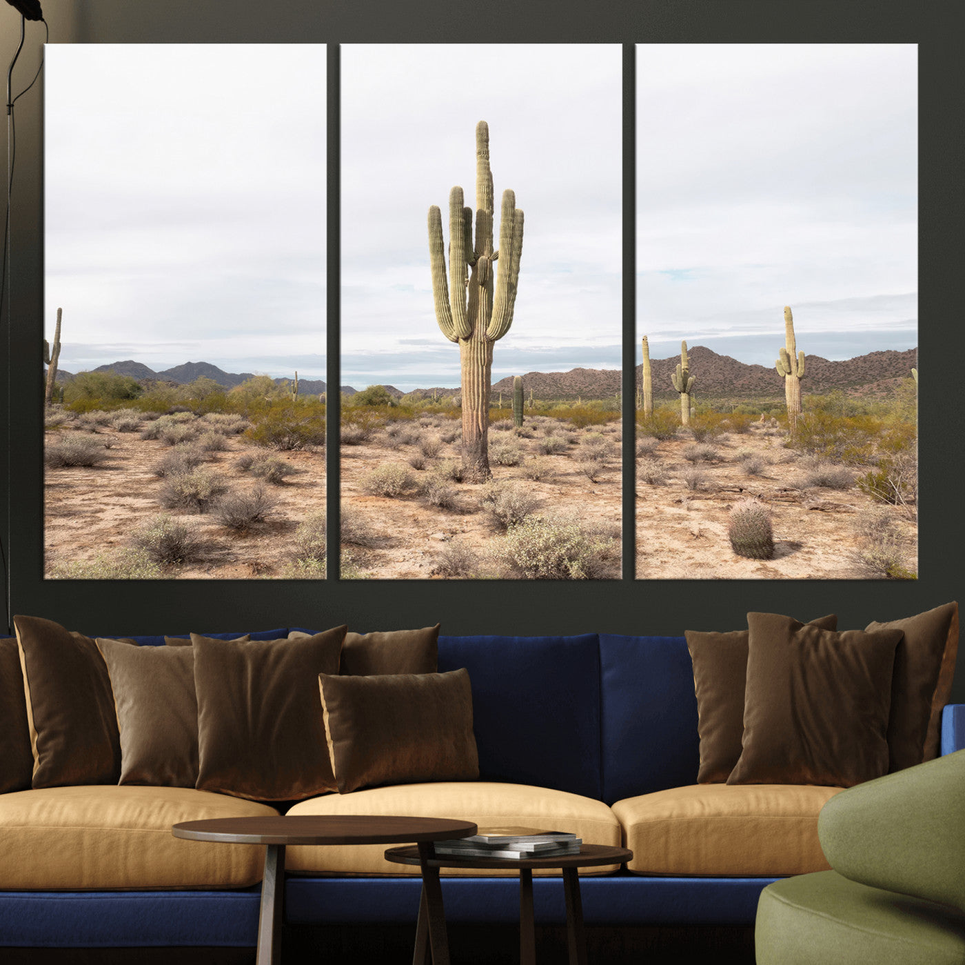 Canvas of a saguaro cactus in an earthy Sonoran desert landscape, ideal for Southwestern Boho or desert minimalism inspired home decor. 2/2