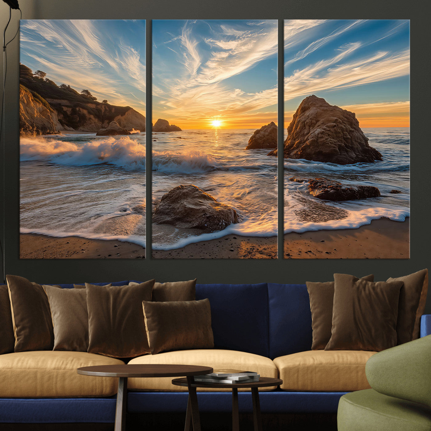 Rocky Ocean Sunset Wall Art Print, Seaside Canvas Wall Art, Dramatic Seascape Canvas Print for Coastal Modern Decor, Ocean Sunset Art Printing