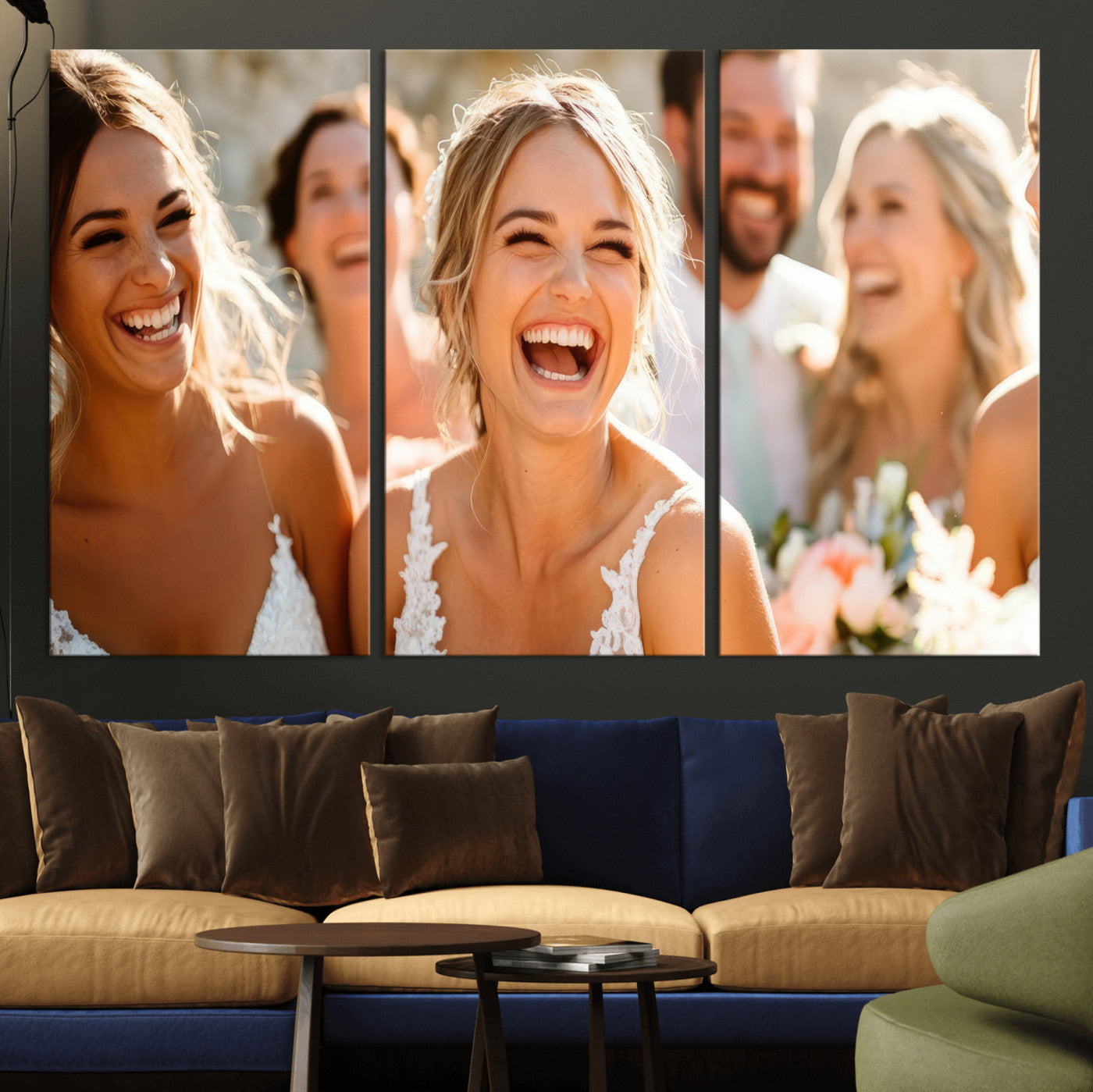 MGV-CV-48X32-3P - Joyful Wedding Wall Art – Laughing Bride and Bridesmaids Canvas Print, Romantic Celebration Photography Decor for Bedroom, Living Room, or Wedding Gift