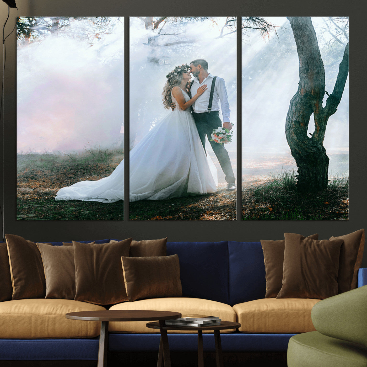 MGV-CV-48X32-3P - Forest Wedding Wall Art – Romantic Bride and Groom Canvas Print, Enchanted Woodland Photography Decor for Bedroom, Living Room, or Wedding Gift