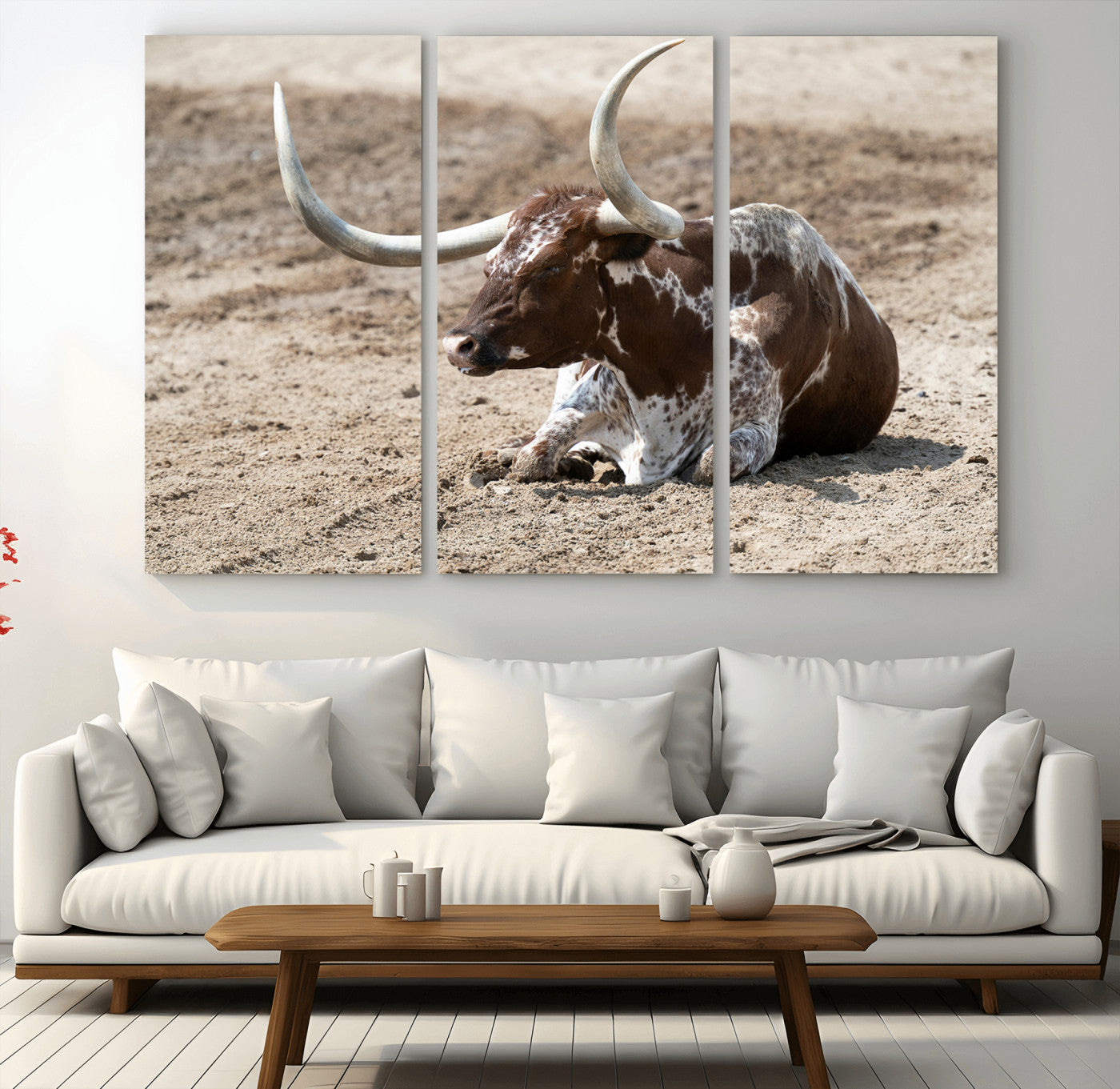 Texas Longhorn Wall Art Canvas Print, Framed Country Living Art Picture Print, Farmhouse Aesthetic Perfect Western Rustic Decor Artwork