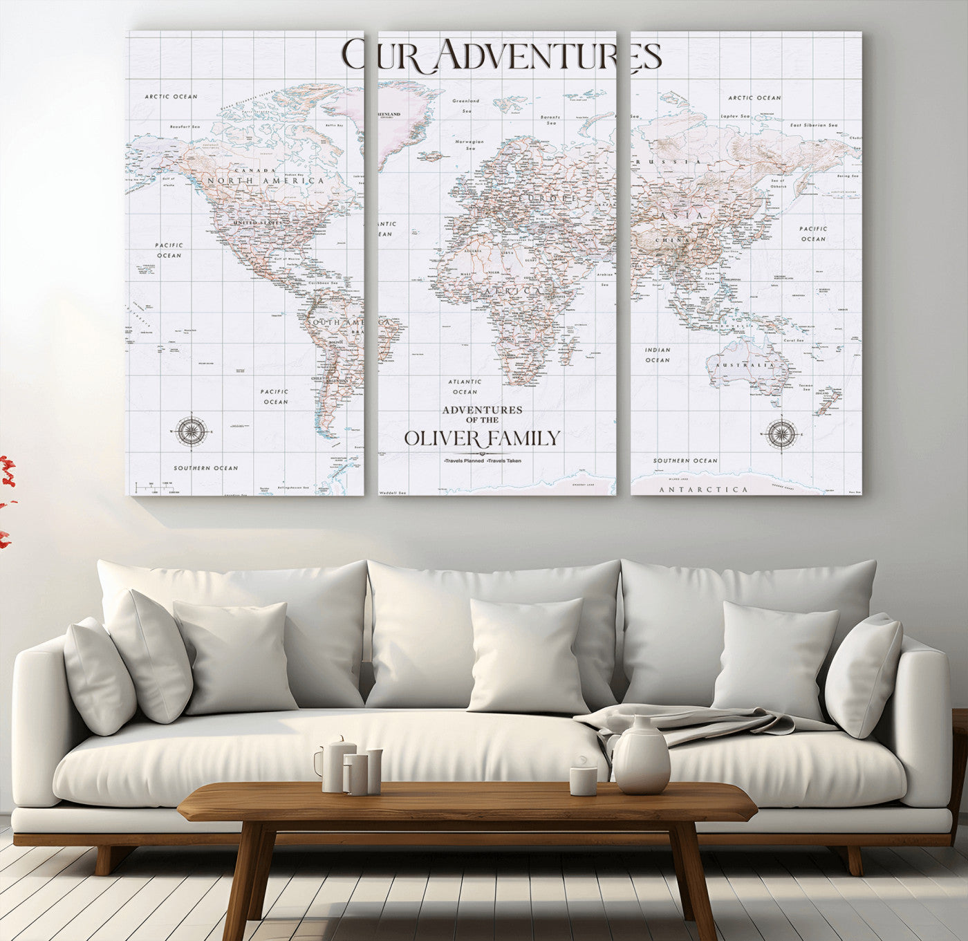 40041157-MGV-CV-36X24-Custom Push Pin World Map Wall Canvas Print – Personalized Travel Tracker with Pins – Framed Large Multi-Size Canvas for Home Office Decor