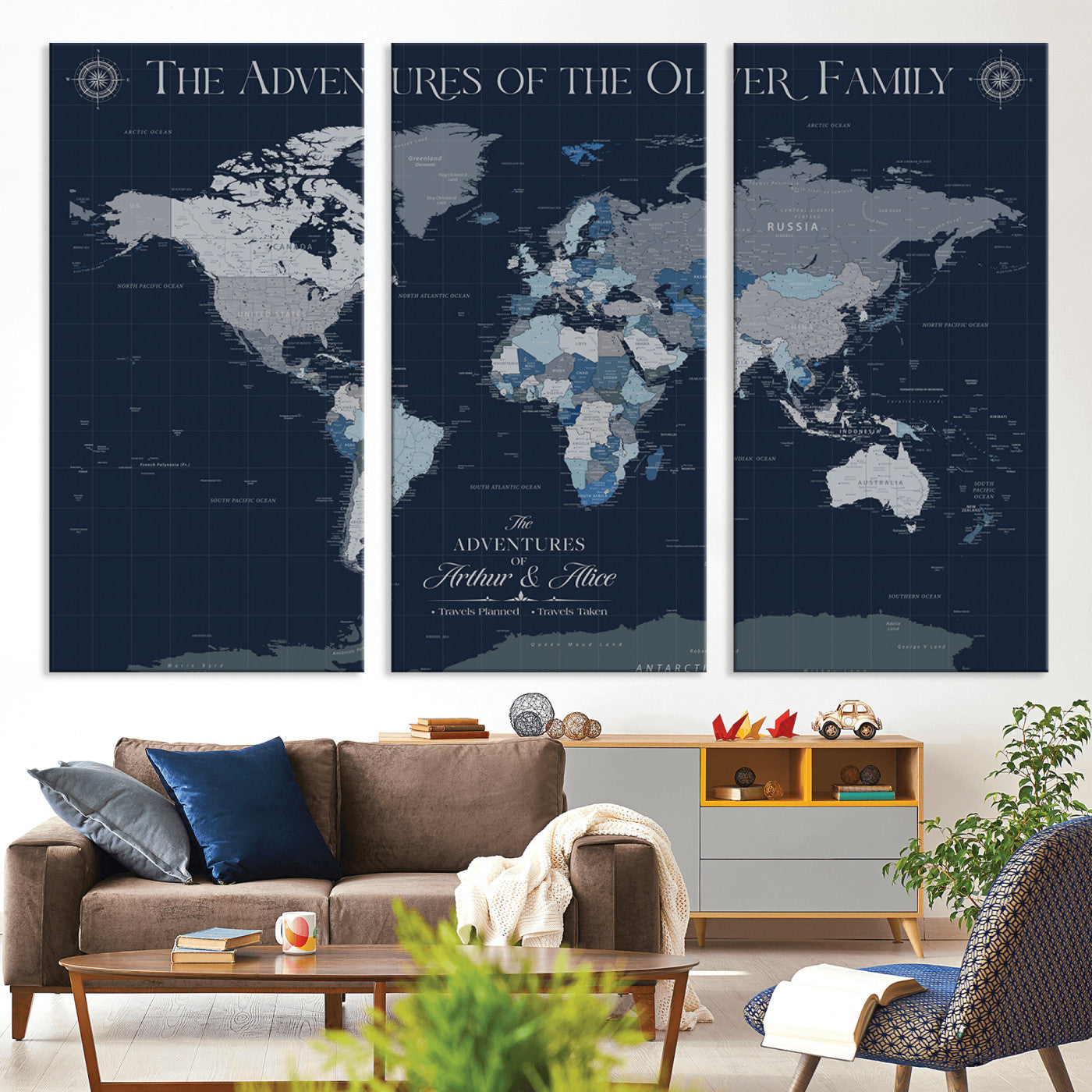 11352707-MGV-CV-36X24-Custom Push Pin World Map Wall Canvas Print – Personalized Travel Tracker with Pins – Framed Large Multi-Size Canvas for Home Office Decor