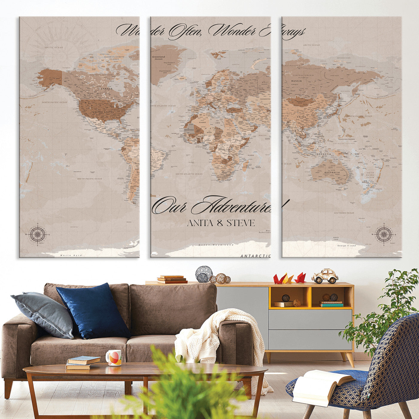 95243244-MGV-CV-36X24-Custom Push Pin World Map Wall Canvas Print – Personalized Map for Travel Lovers - Large Personalized Gift for Home Office Decor