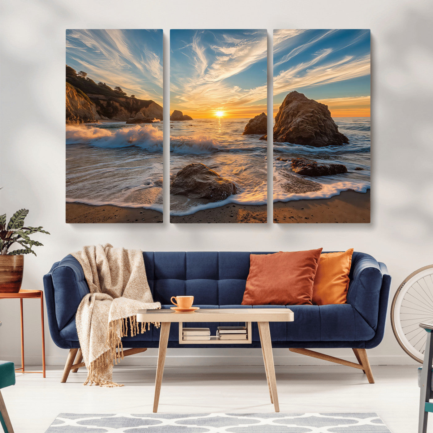 Rocky Ocean Sunset Wall Art Print, Seaside Canvas Wall Art, Dramatic Seascape Canvas Print for Coastal Modern Decor, Ocean Sunset Art Printing