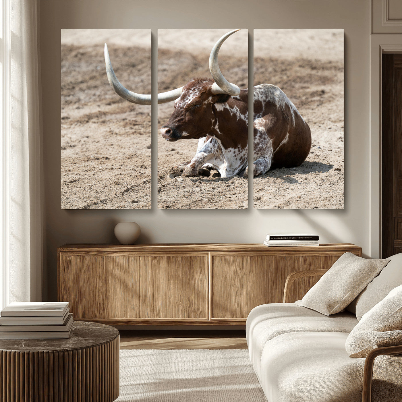 Texas Longhorn Wall Art Canvas Print, Framed Country Living Art Picture Print, Farmhouse Aesthetic Perfect Western Rustic Decor Artwork