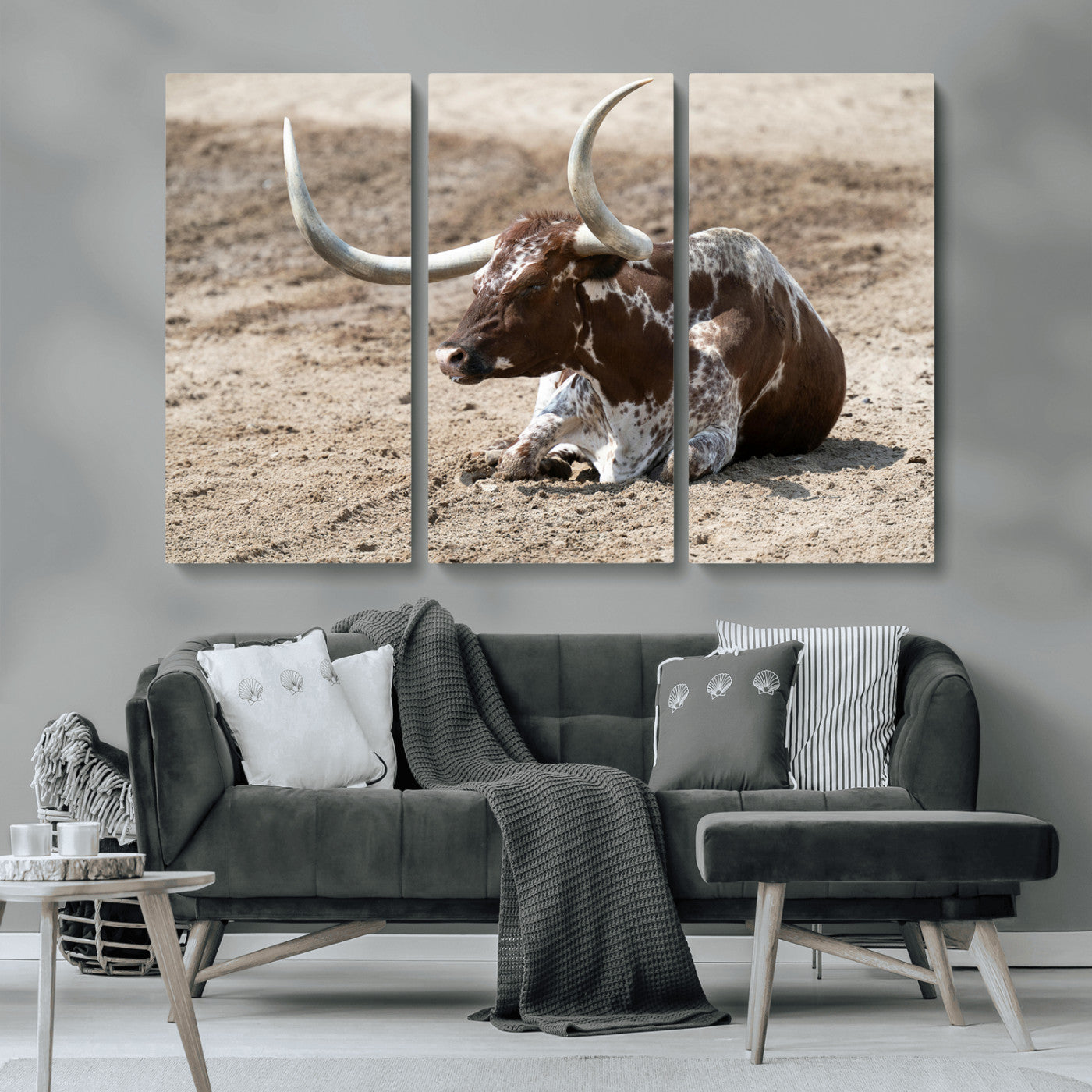 Texas Longhorn Wall Art Canvas Print, Framed Country Living Art Picture Print, Farmhouse Aesthetic Perfect Western Rustic Decor Artwork
