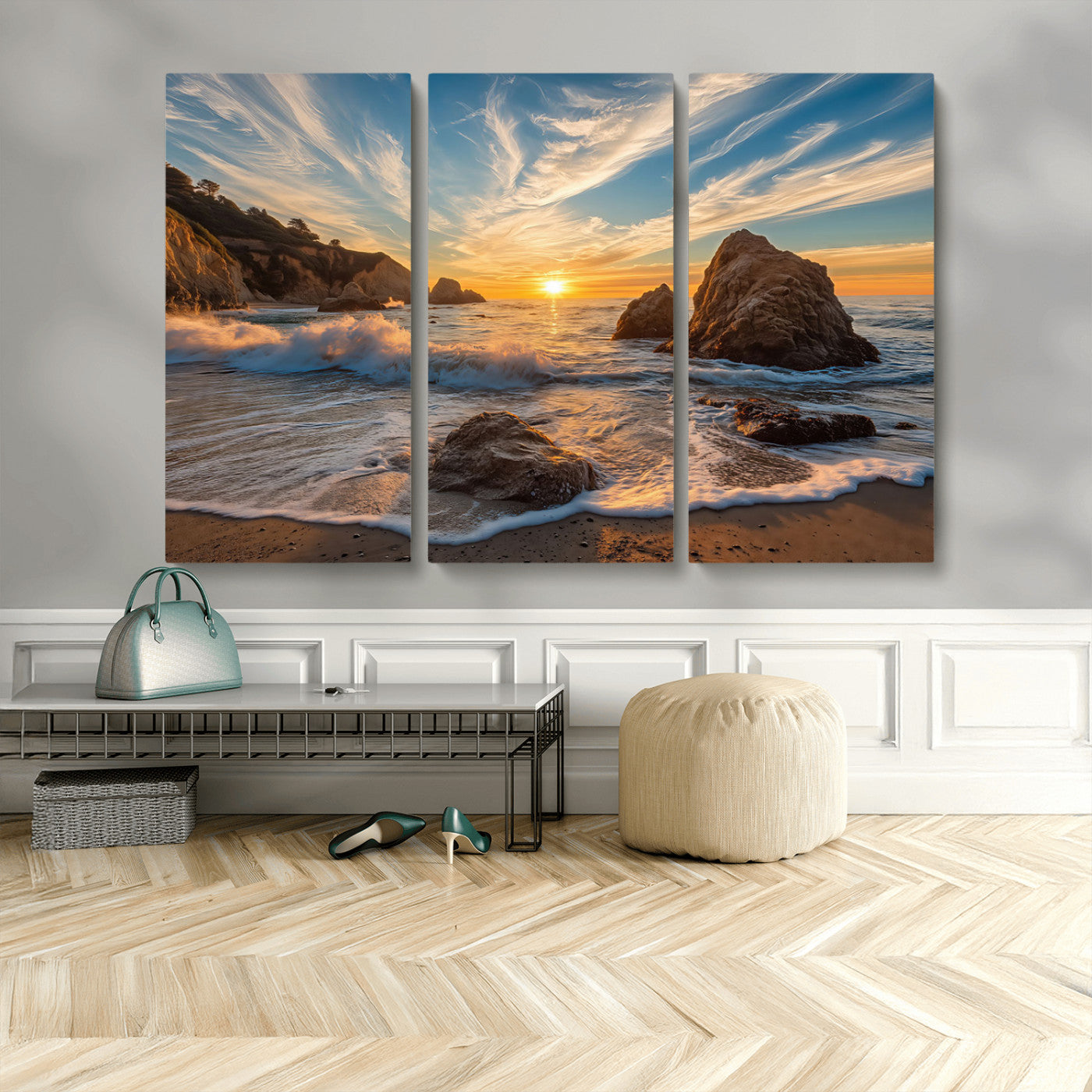 Rocky Ocean Sunset Wall Art Print, Seaside Canvas Wall Art, Dramatic Seascape Canvas Print for Coastal Modern Decor, Ocean Sunset Art Printing