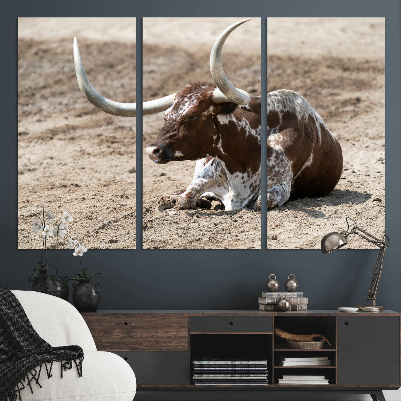Texas Longhorn Wall Art Canvas Print, Framed Country Living Art Picture Print, Farmhouse Aesthetic Perfect Western Rustic Decor Artwork