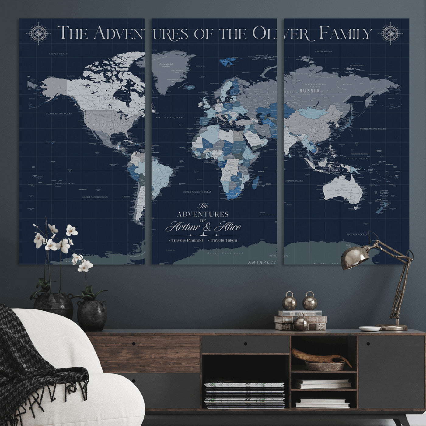 11352707-MGV-CV-36X24-Custom Push Pin World Map Wall Canvas Print – Personalized Travel Tracker with Pins – Framed Large Multi-Size Canvas for Home Office Decor