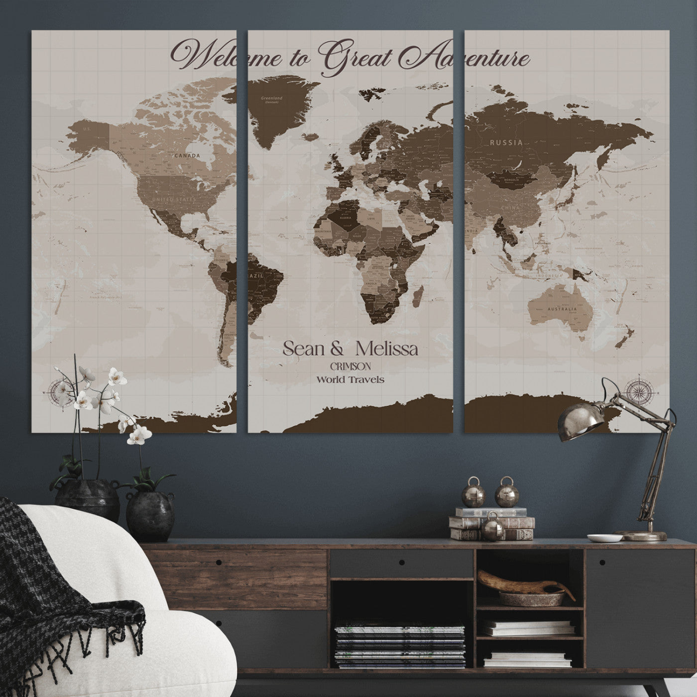 49871705-MGV-CV-36X24-Push Pin Customize World Map Wall Canvas Print – Personalized Travel Tracker with Pins – Custom Wall Art Canvas for Home Office Decor