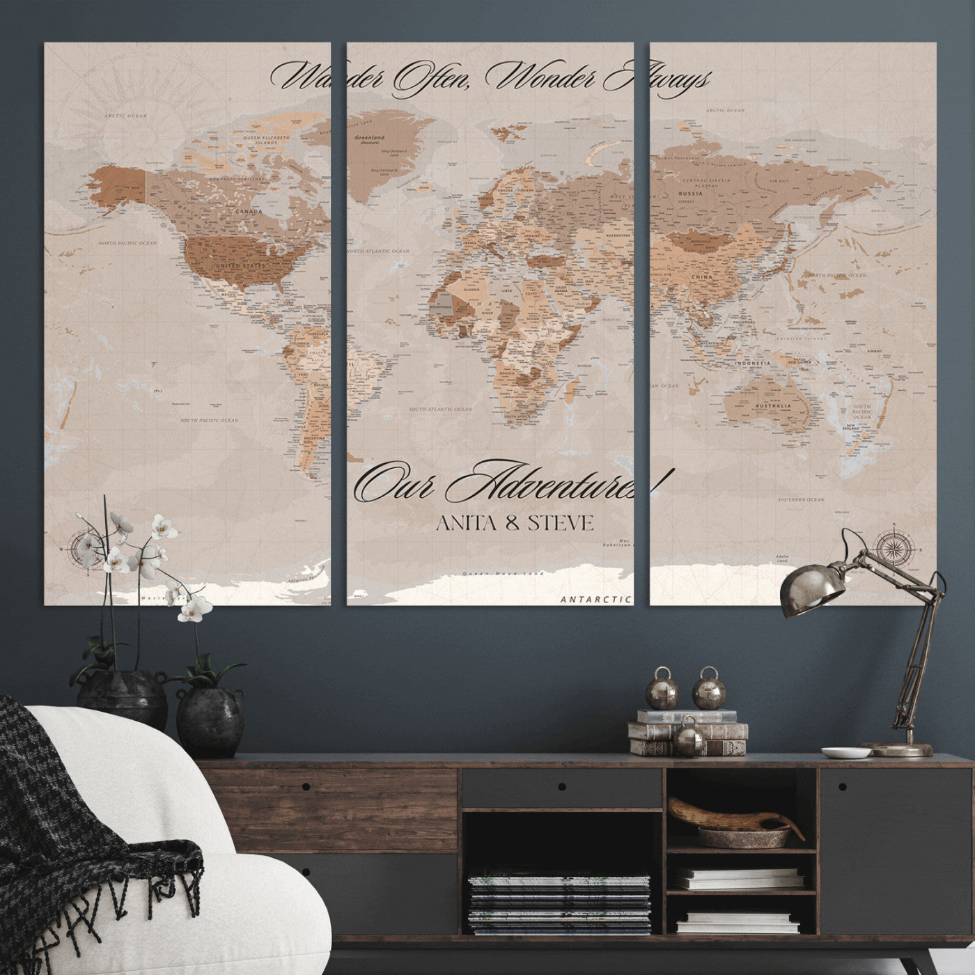 95243244-MGV-CV-36X24-Custom Push Pin World Map Wall Canvas Print – Personalized Map for Travel Lovers - Large Personalized Gift for Home Office Decor