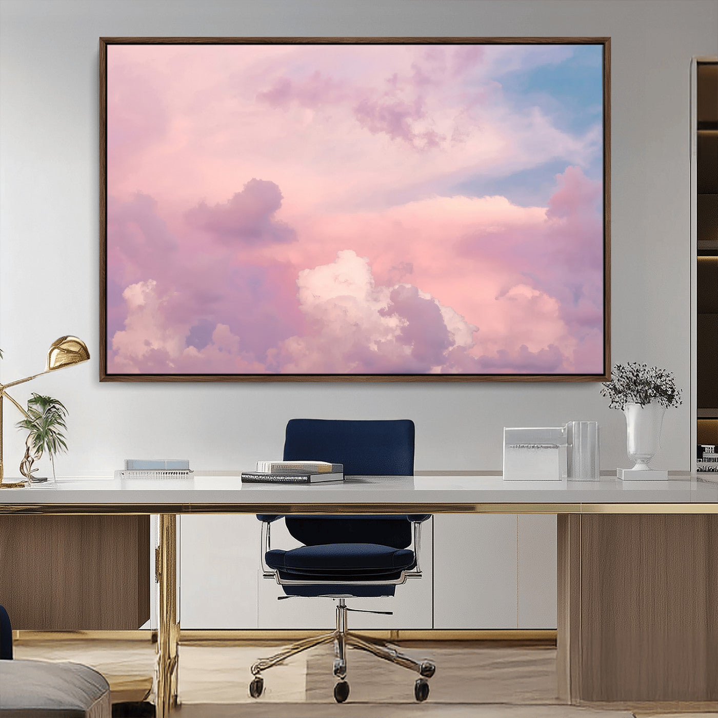 Soft pastel-colored clouds in shades of pink, purple, and blue, creating a dreamy and serene sky perfect for a calming decor touch.