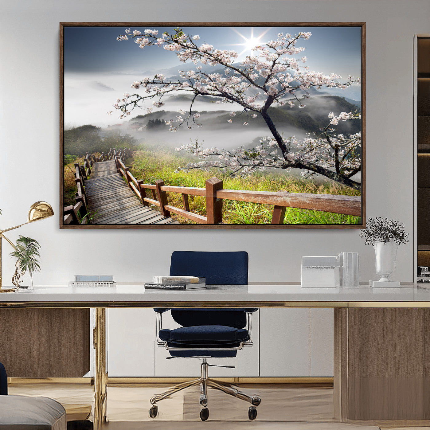 Sakura Cherry Blossom Pathway Canvas Wall Art – Tranquil Walk Through Blossoming Nature – Ready to Hang