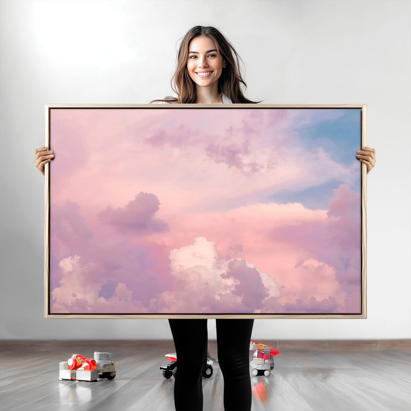 Soft pastel-colored clouds in shades of pink, purple, and blue, creating a dreamy and serene sky perfect for a calming decor touch.