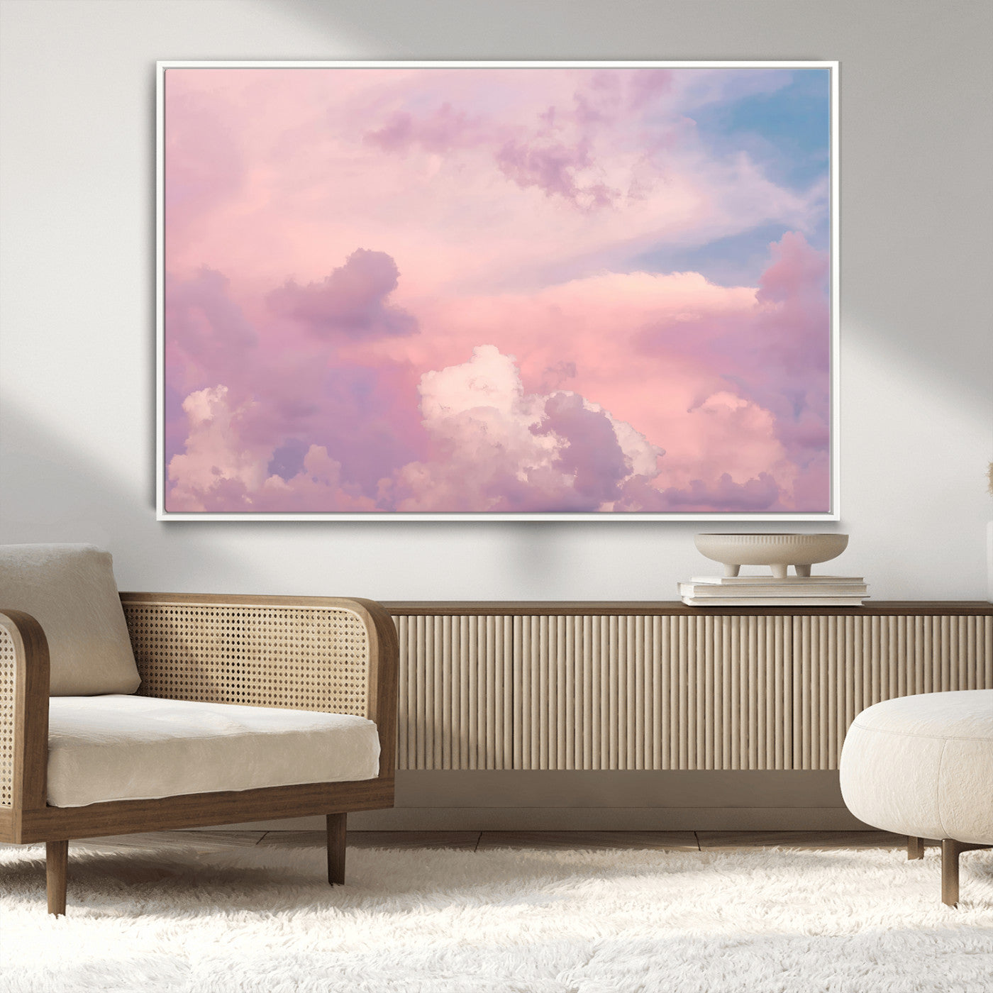 Soft pastel-colored clouds in shades of pink, purple, and blue, creating a dreamy and serene sky perfect for a calming decor touch.