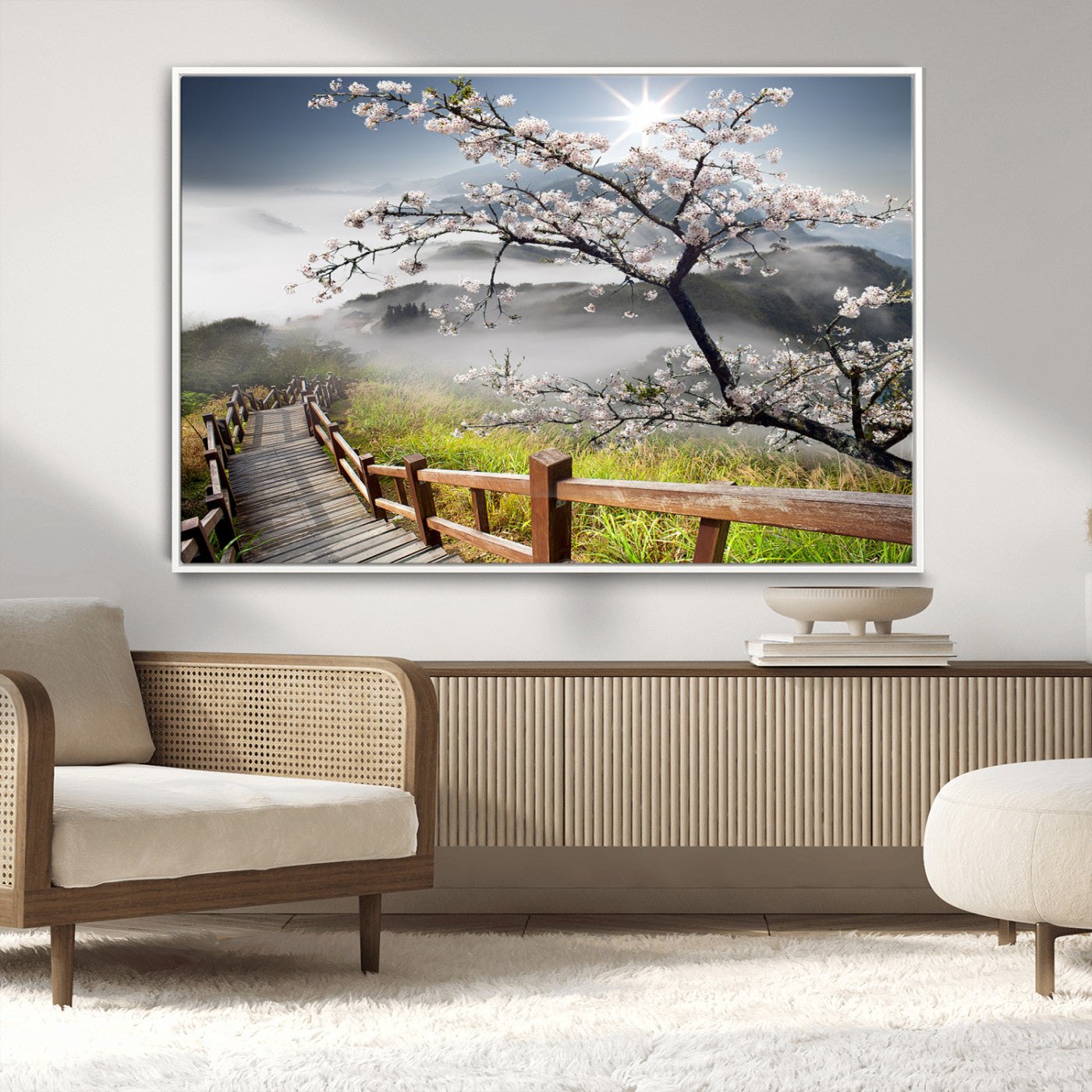 Sakura Cherry Blossom Pathway Canvas Wall Art – Tranquil Walk Through Blossoming Nature – Ready to Hang