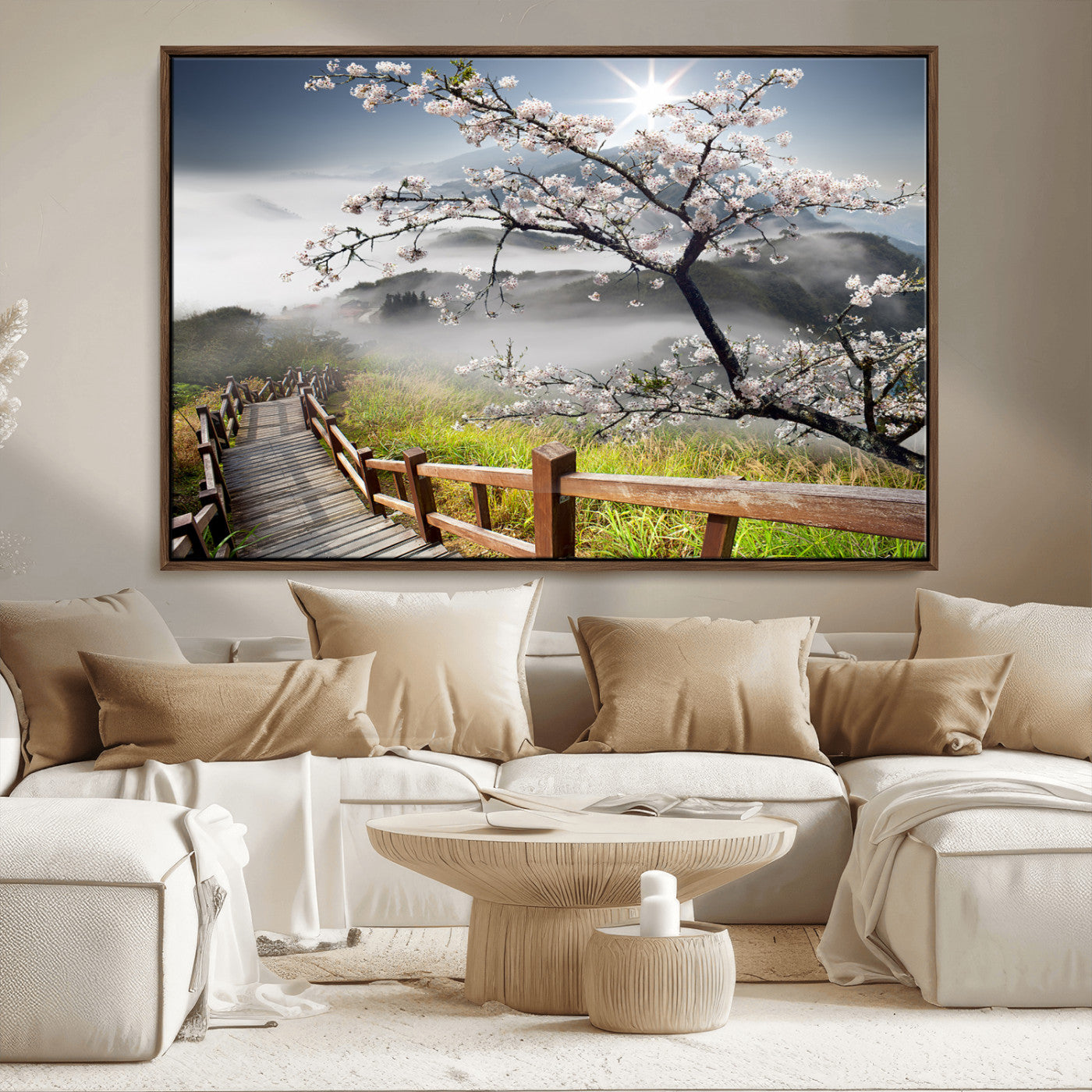 Sakura Cherry Blossom Pathway Canvas Wall Art – Tranquil Walk Through Blossoming Nature – Ready to Hang