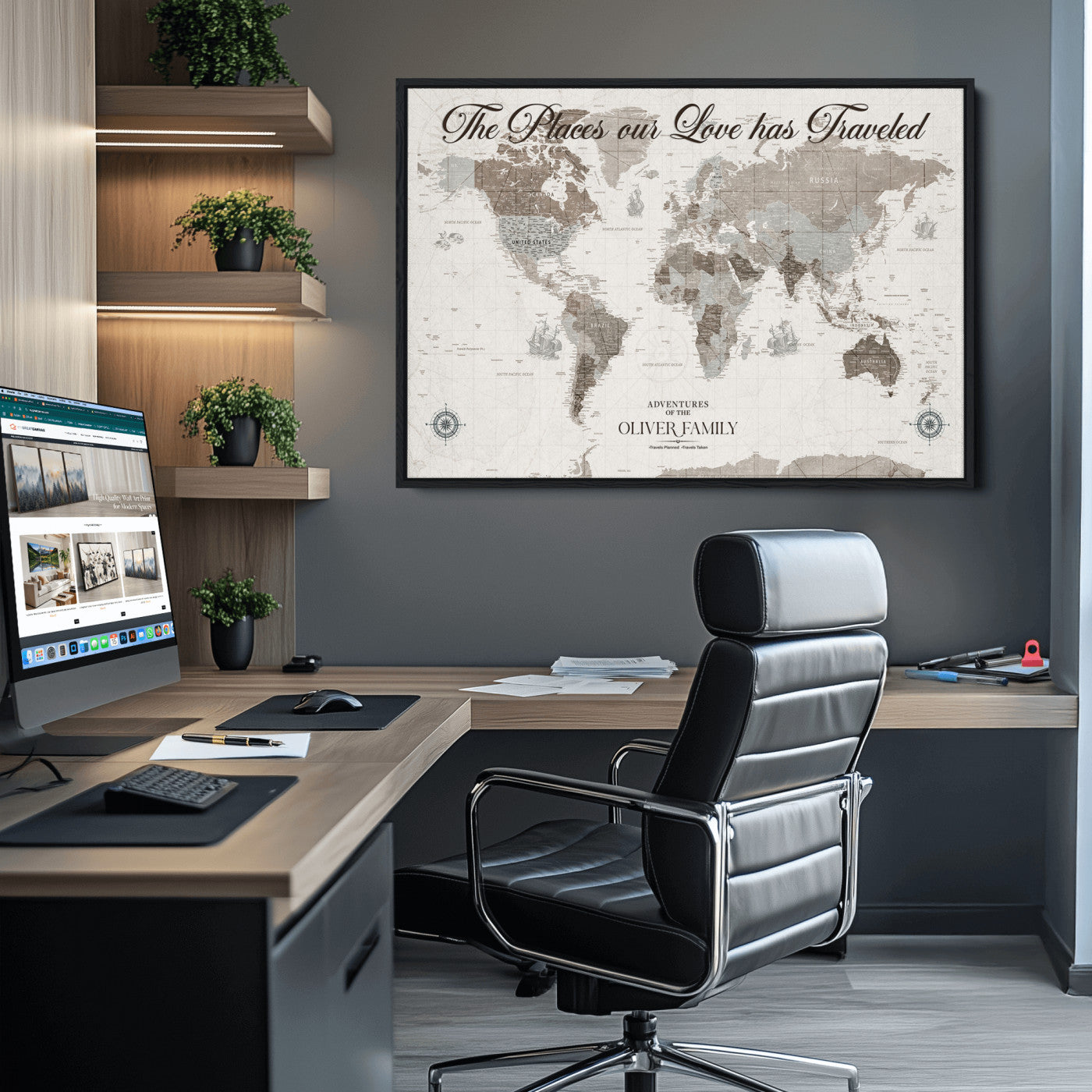 88245481-MGV-CV-36X24-Custom Push Pin World Map Wall Canvas Print – Personalized Travel Tracker with Pins – Framed Large Multi-Size Canvas for Home Office Decor