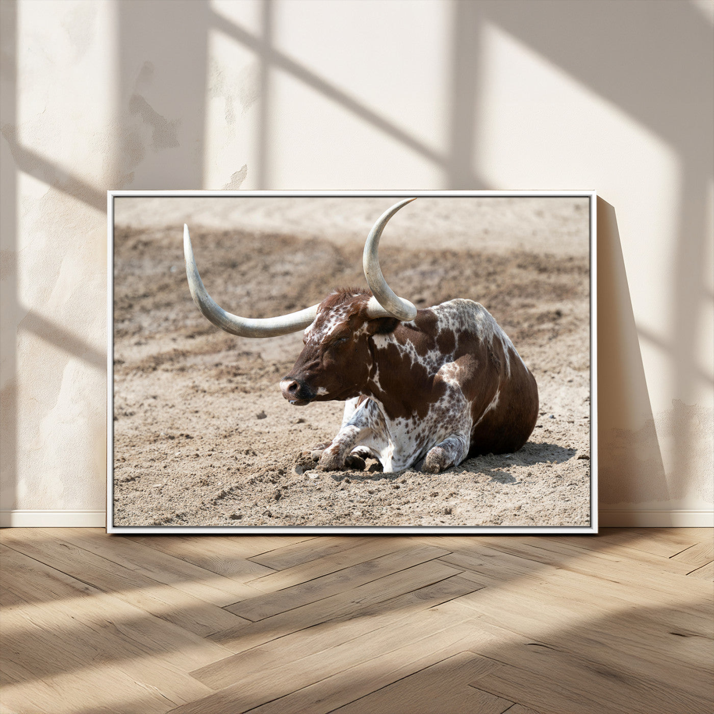 Texas Longhorn Wall Art Canvas Print, Framed Country Living Art Picture Print, Farmhouse Aesthetic Perfect Western Rustic Decor Artwork
